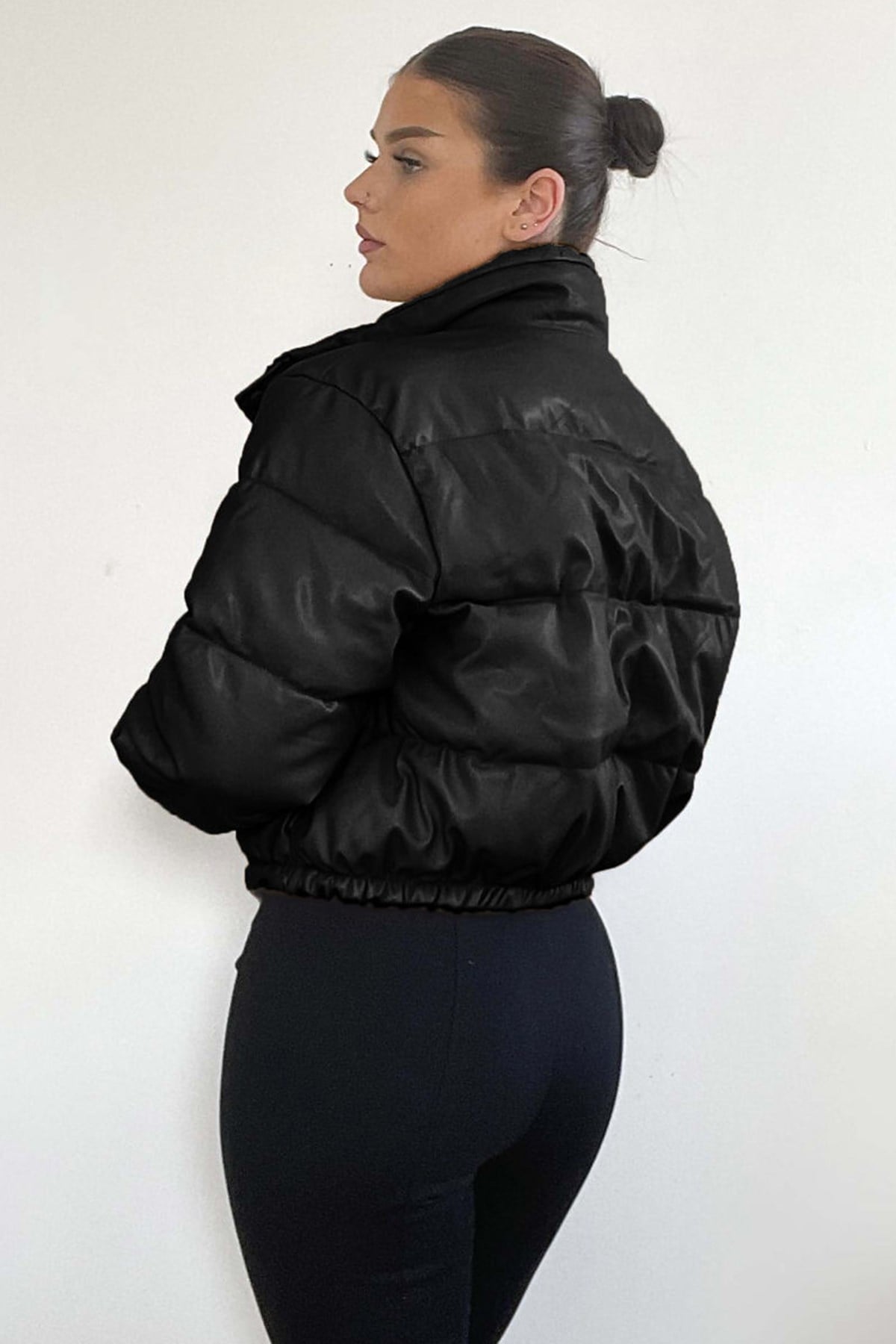 Mad Girls Siyah Kadın Crop Deri Mont MG1380