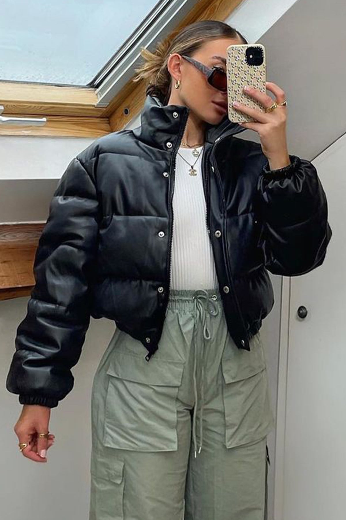 Mad Girls Siyah Kadın Crop Deri Mont MG1380