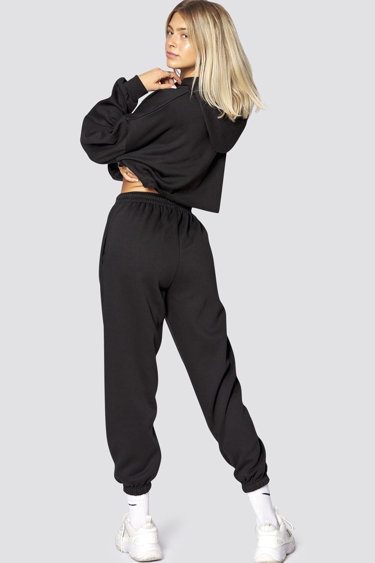 Mad Girls Black Hooded Women Tracksuit Set MG467