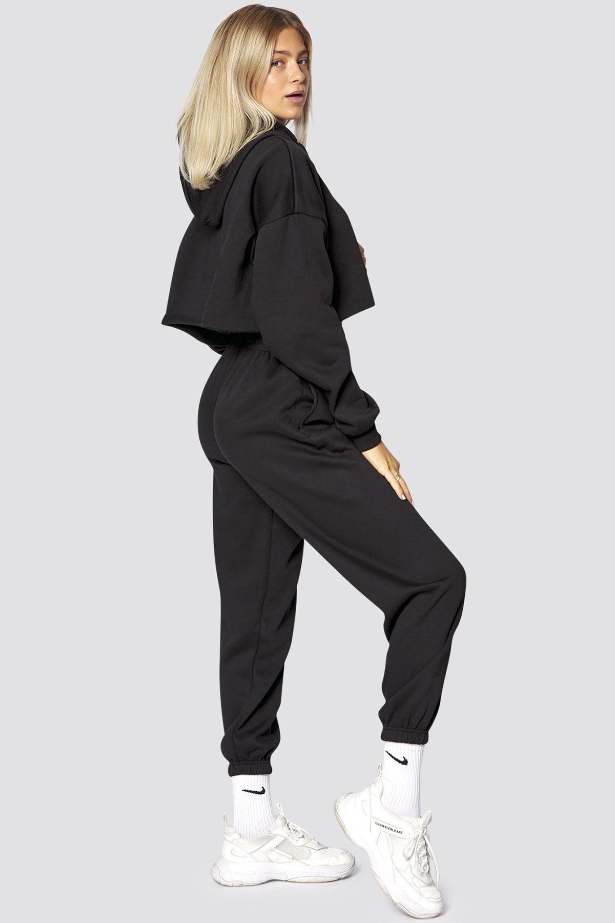 Mad Girls Black Hooded Women Tracksuit Set MG467