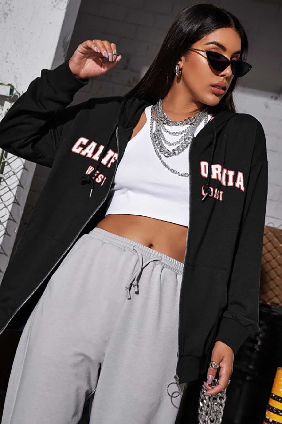 Mad Girls Black Printed Sweatshirt MG804