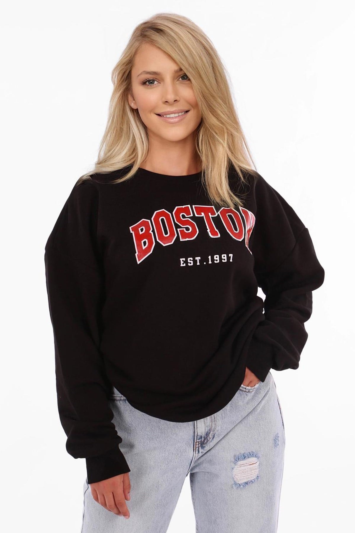 Mad Girls Black Printed Women Sweatshirt MG777