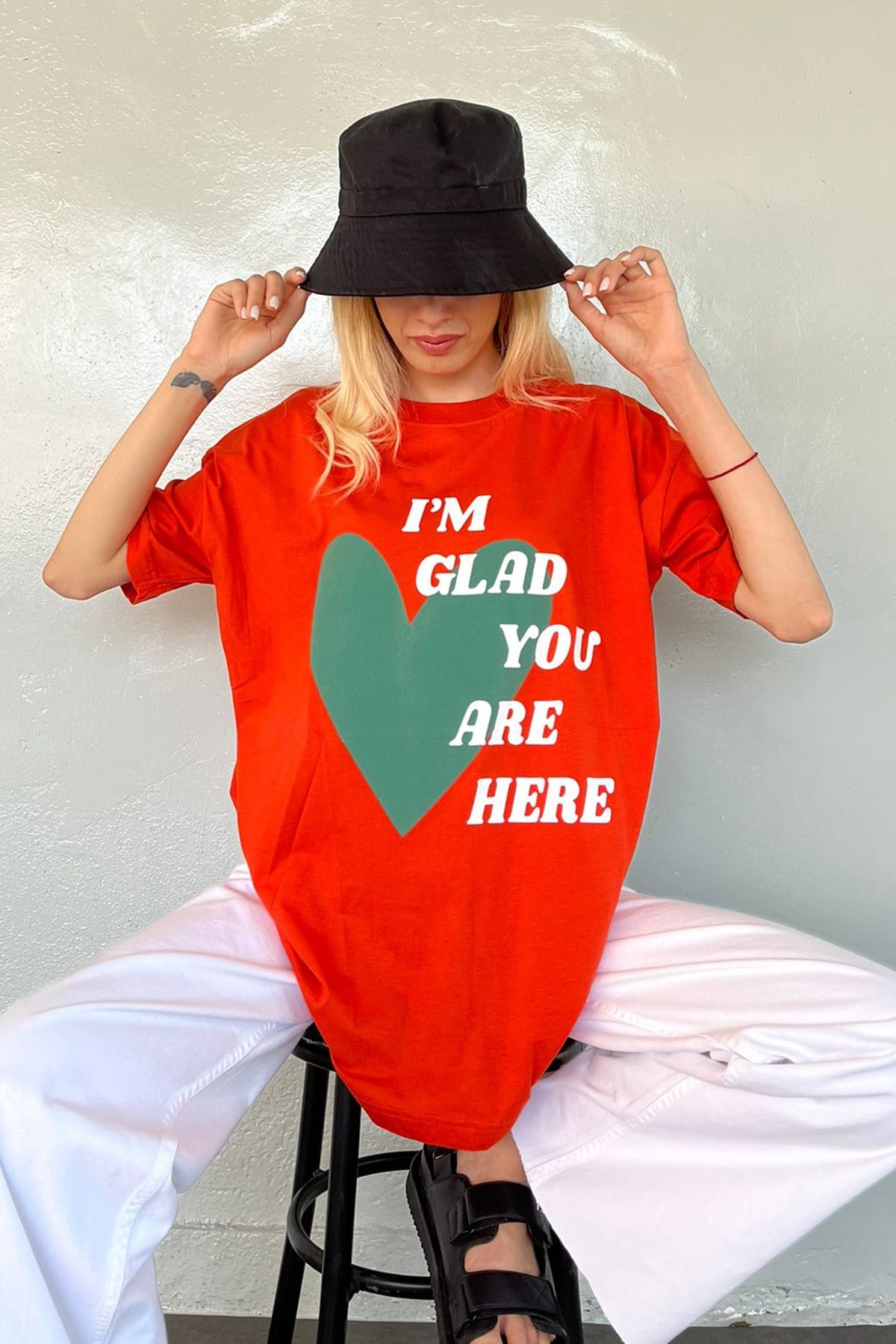 Mad Girls Turuncu Baskılı Tişört Mg1202