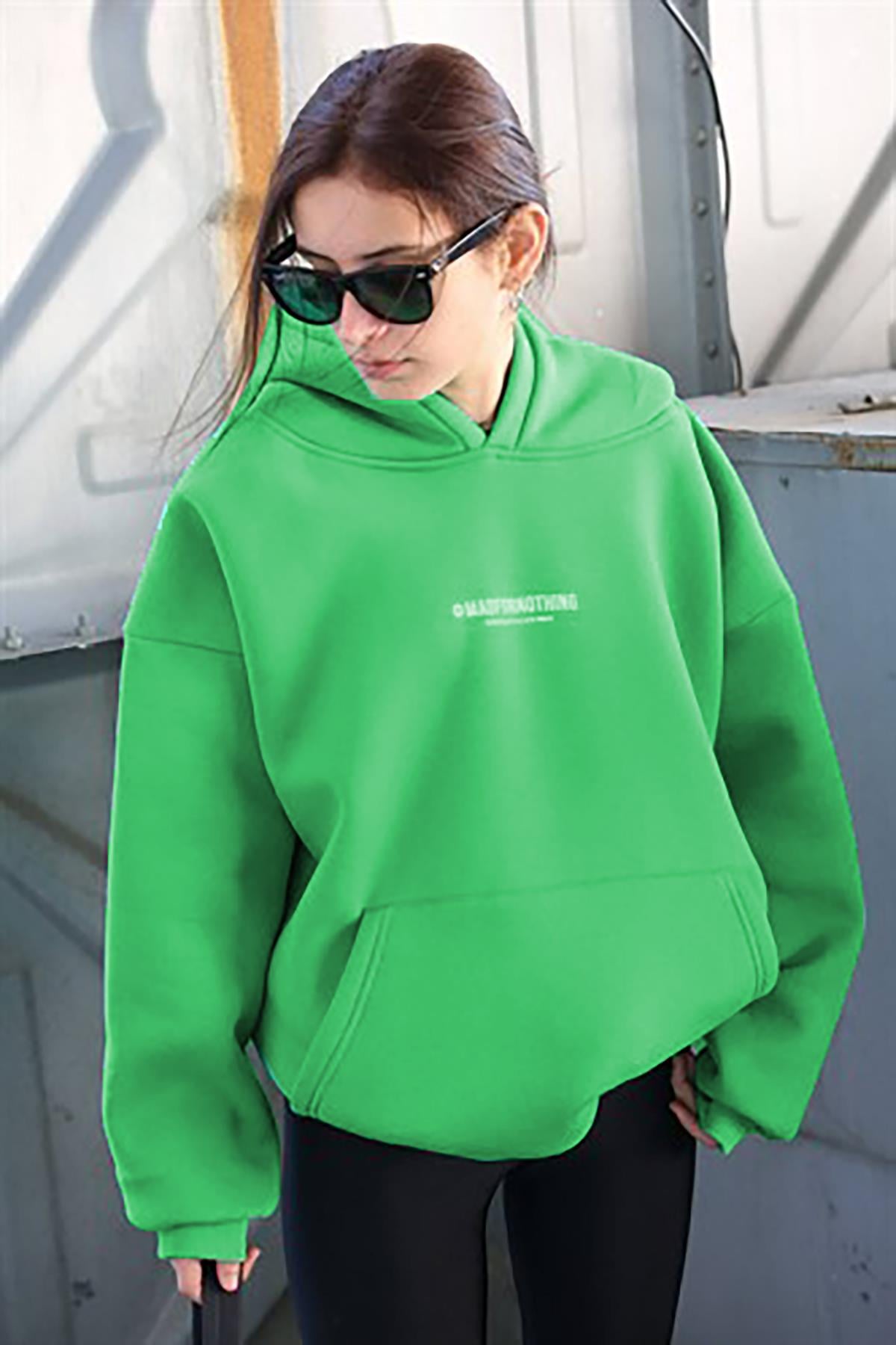 Mad Girls Yeşil Baskılı Oversize Sweatshirt MG1287