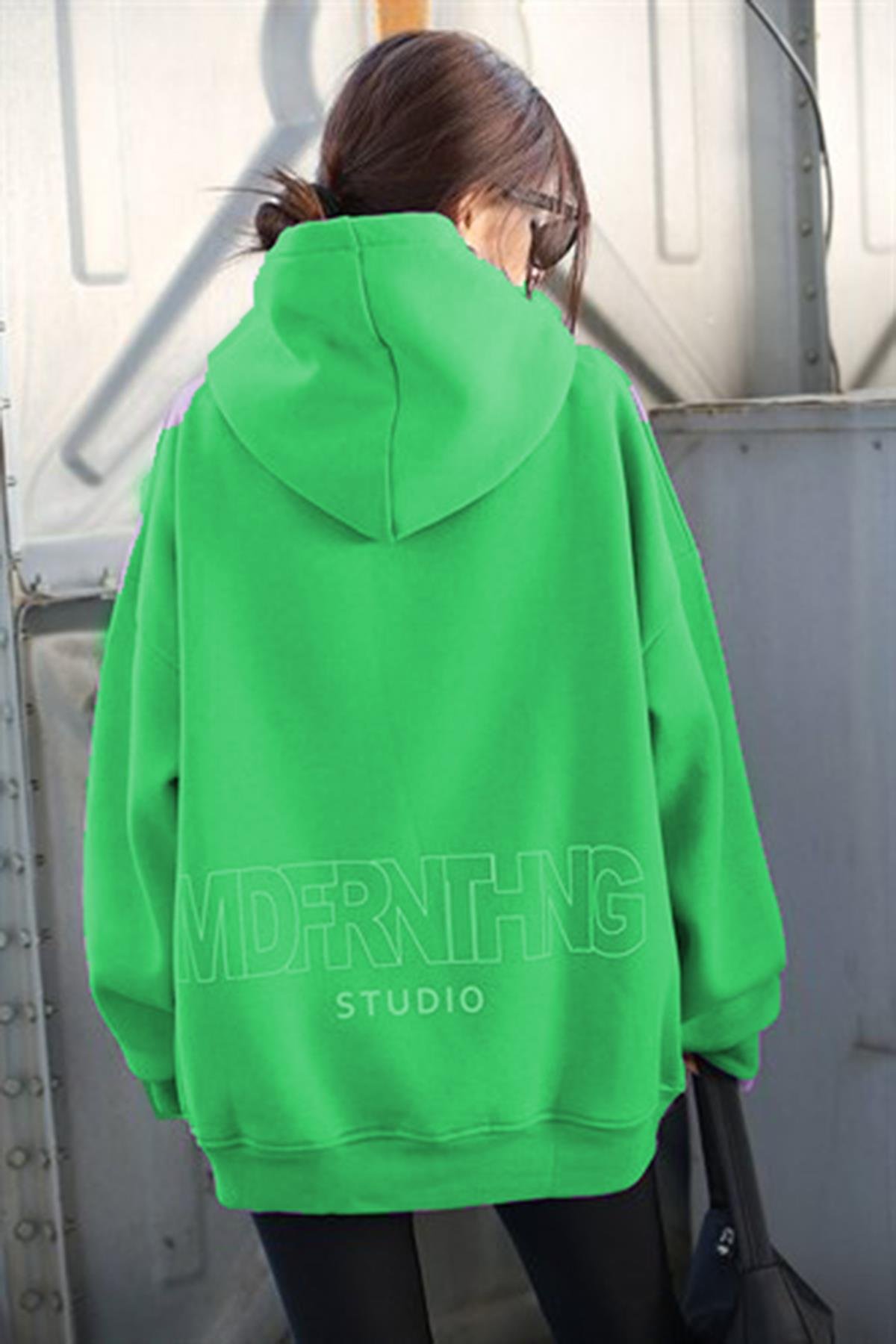 Mad Girls Yeşil Baskılı Oversize Sweatshirt MG1287
