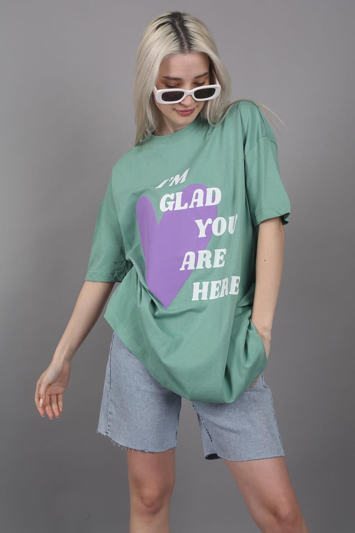 Mad Girls Yeşil Baskılı Tişört Mg1202