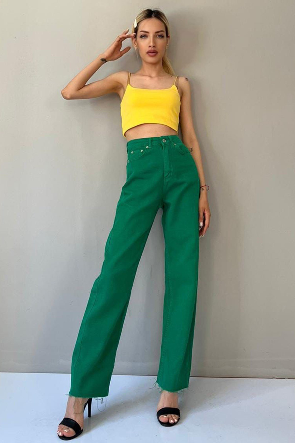 Mad Girls Green Palazzo Jeans Mg1189