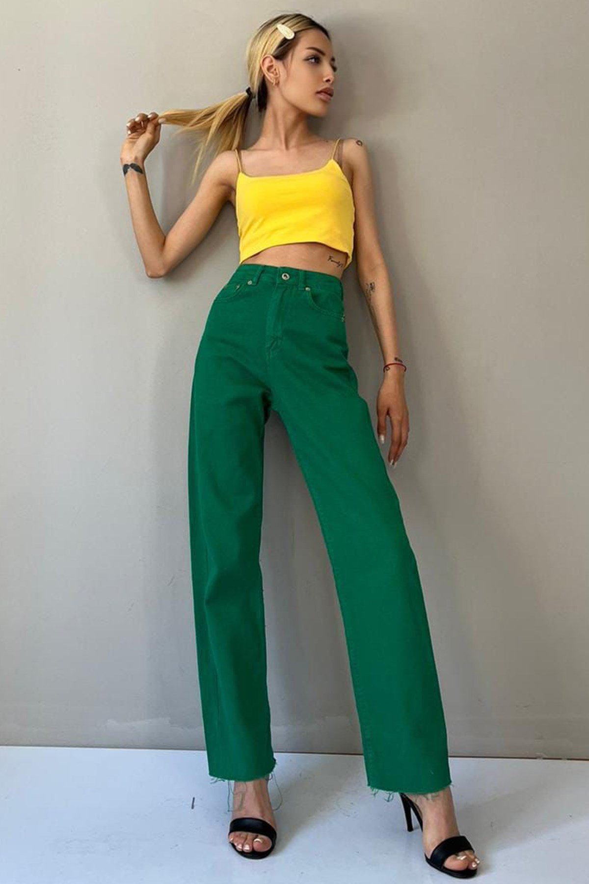 Mad Girls Green Palazzo Jeans Mg1189