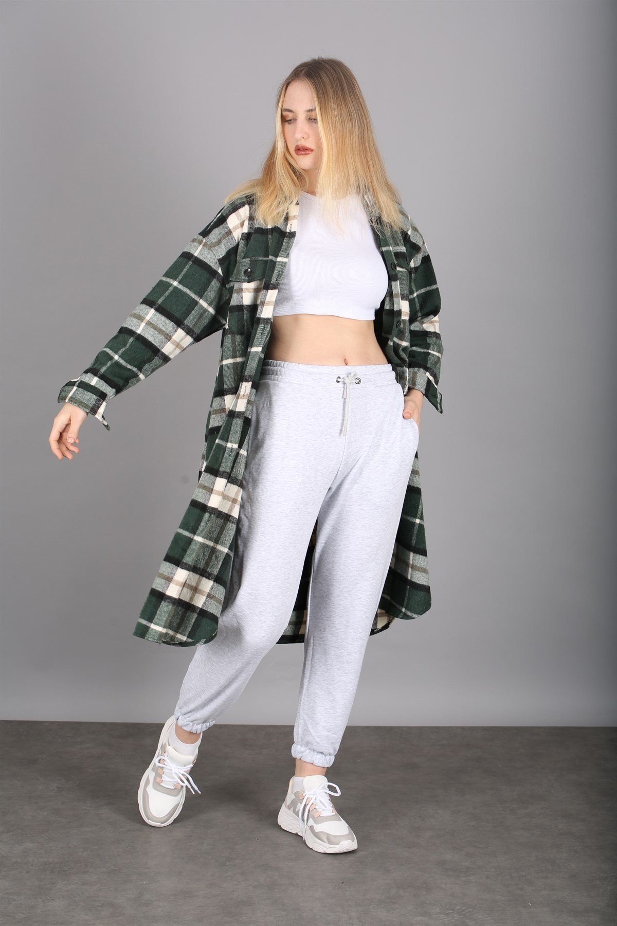 Mad Girls Green Plaid Coat MG1234
