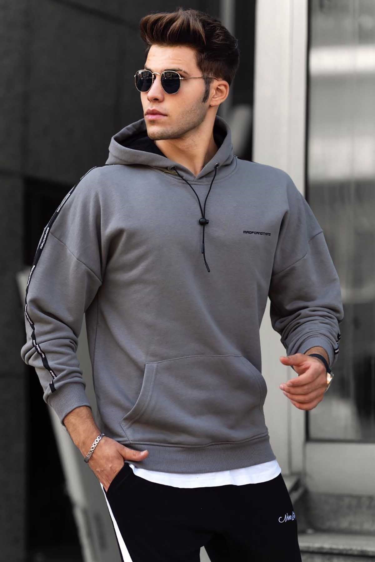 Madmext Basic Anthracite Hooded Men Sweatshirt 4721