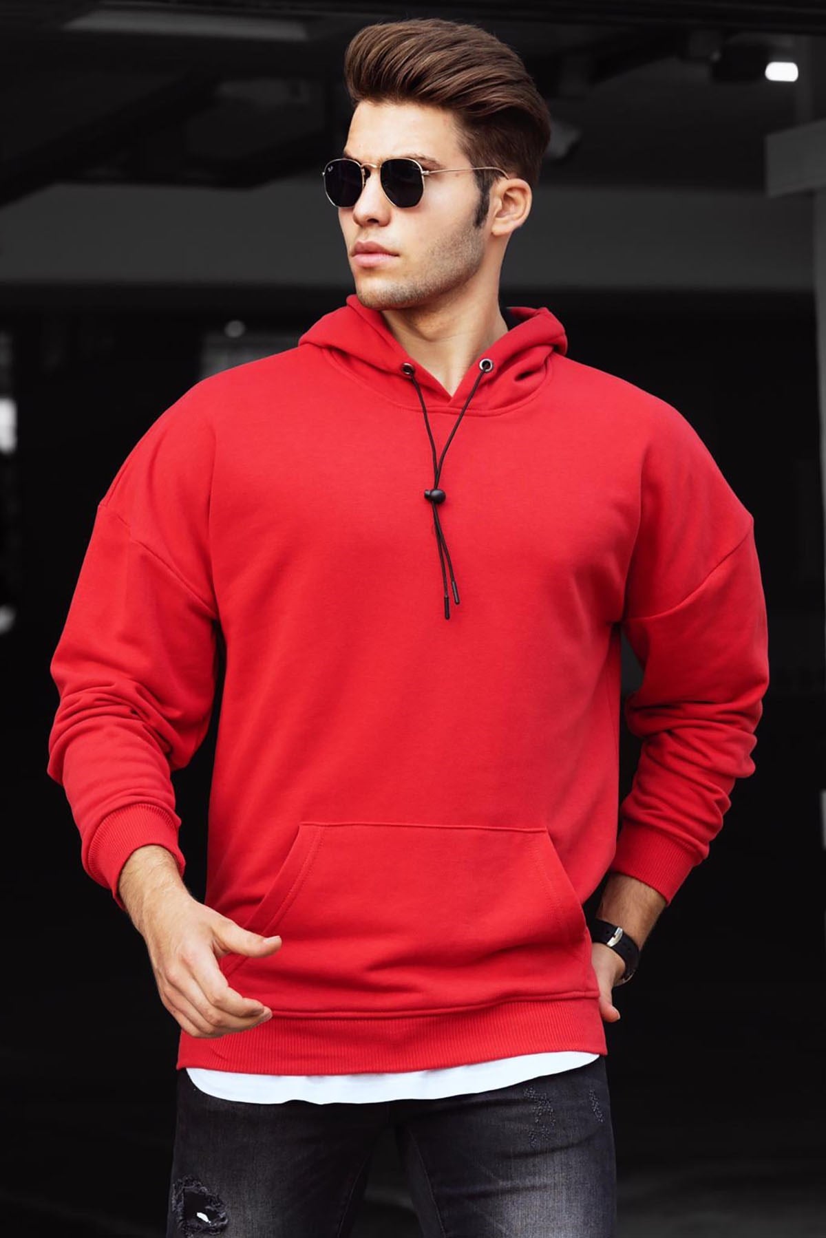 Madmext Basic Kırmızı Erkek Kapüşonlu Sweatshirt 4764