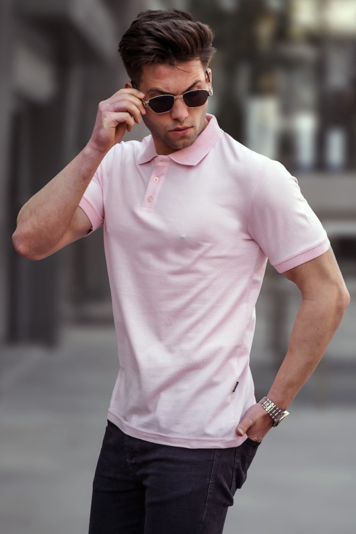 Madmext Soft Pink Polo Shirt for Men 4550
