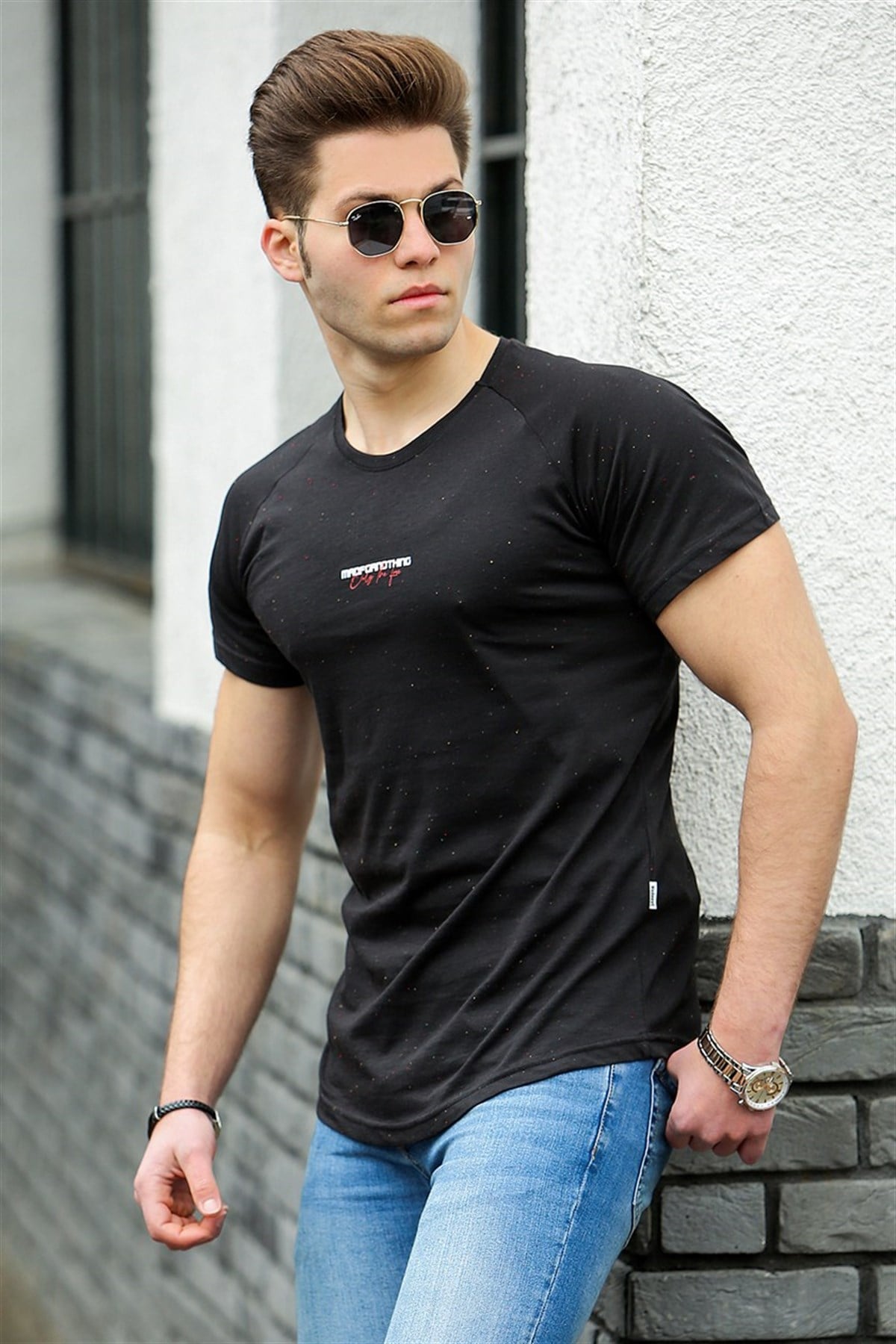 Madmext Black Basic T-shirt for Men 4516