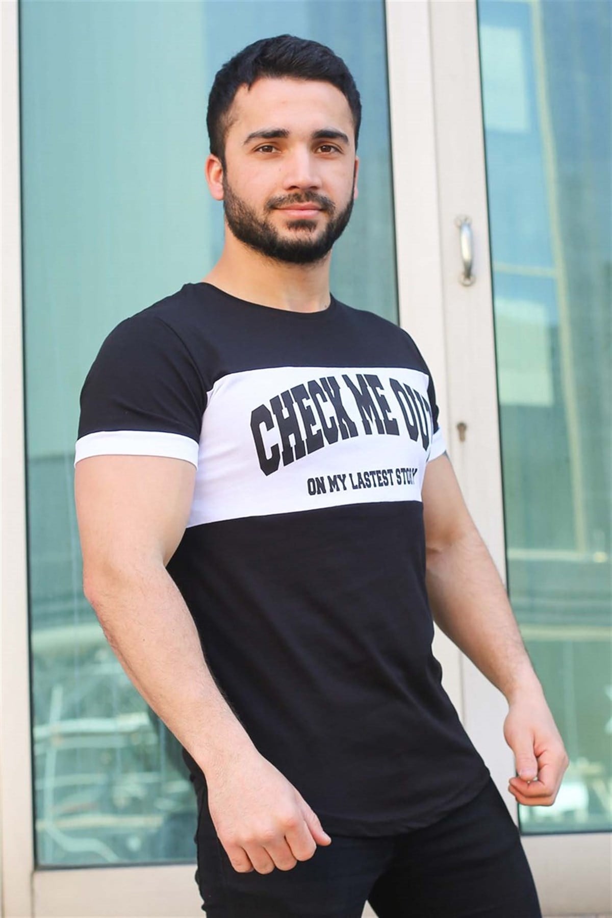 Madmext Baskı Detaylı Siyah Tişört 3013