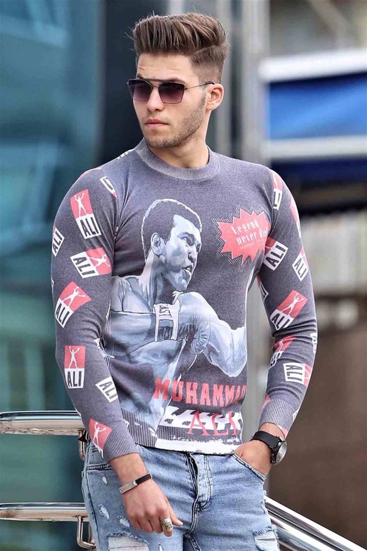Madmext Baskılı Antrasit Sweatshirt 1659
