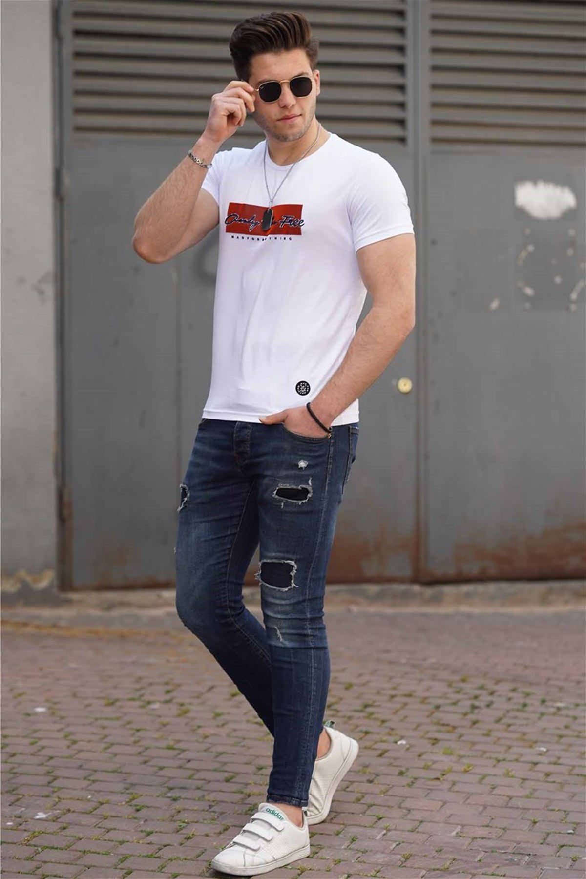 Madmext Baskılı Beyaz Erkek Tişört 4589