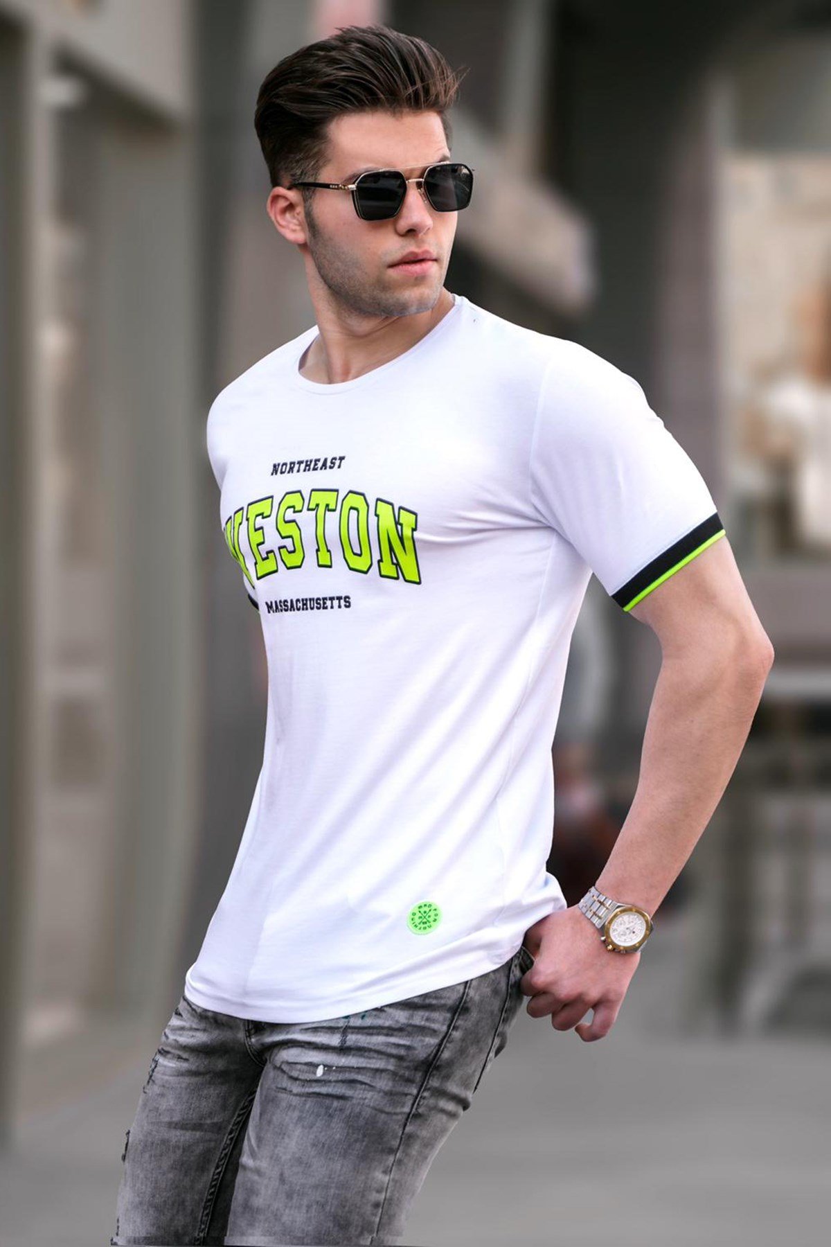 Madmext White Printed T-shirt for Men 4593