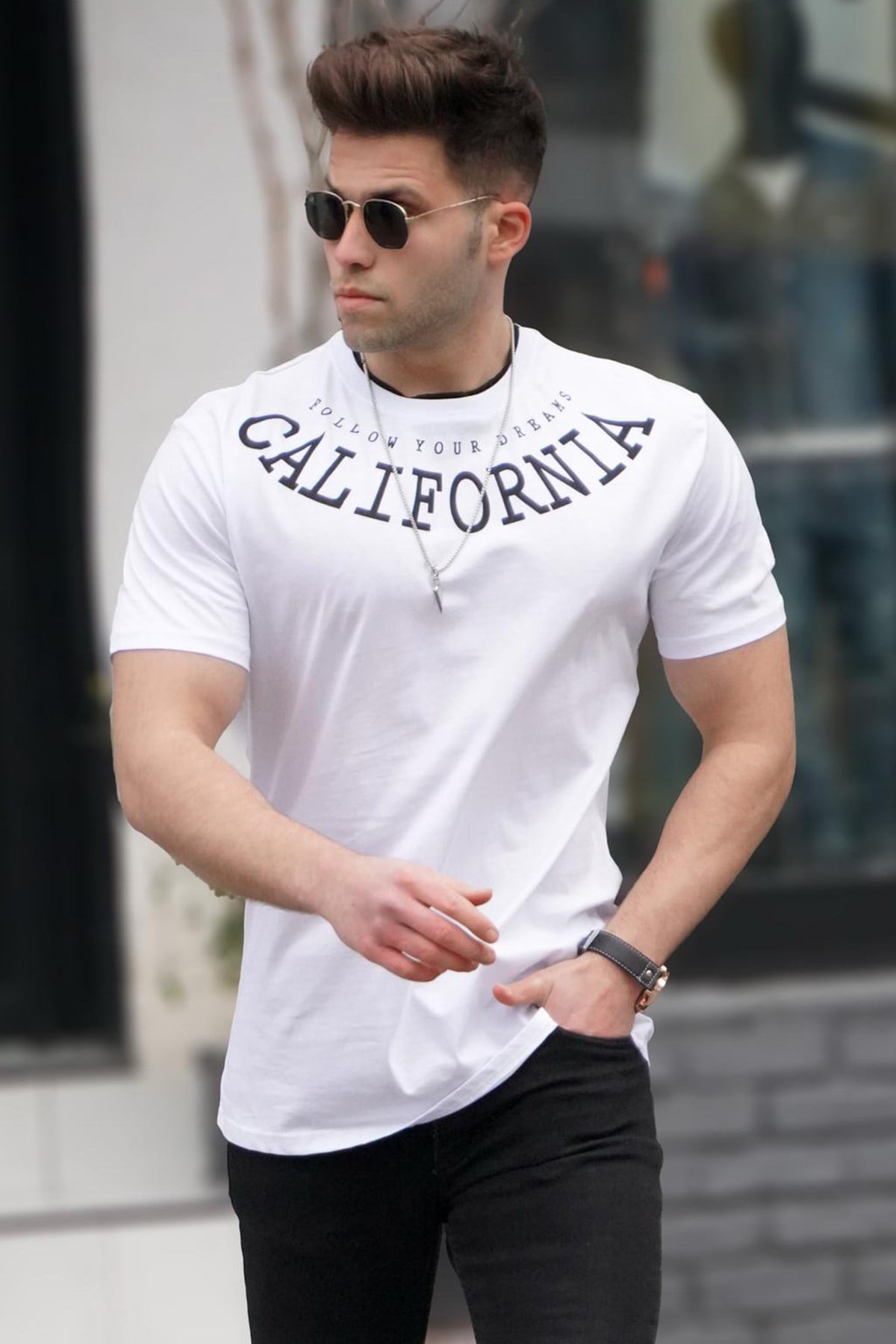 Madmext Baskılı Beyaz T-Shirt 5368