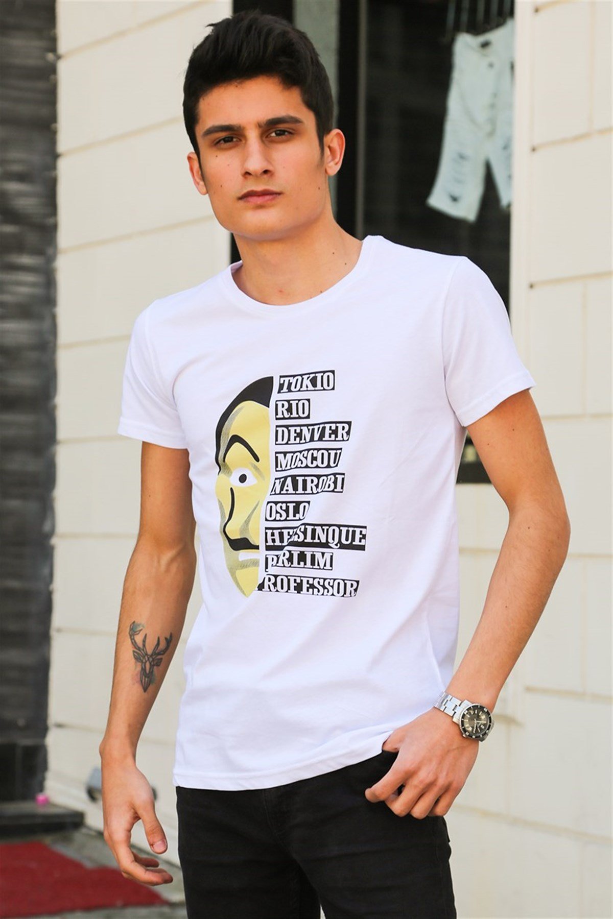 Madmext Baskılı Beyaz Tişört 4016