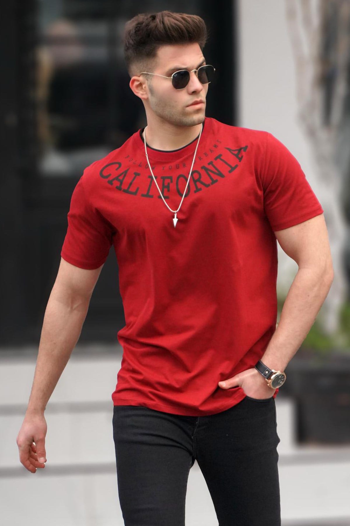 Madmext Baskılı Bordo T-Shirt 5368