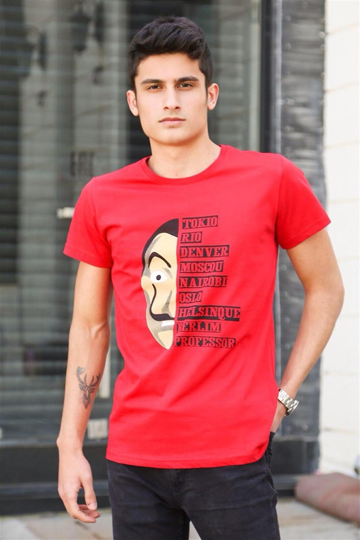 Madmext Claret Red Printed T-shirt for Men 4016