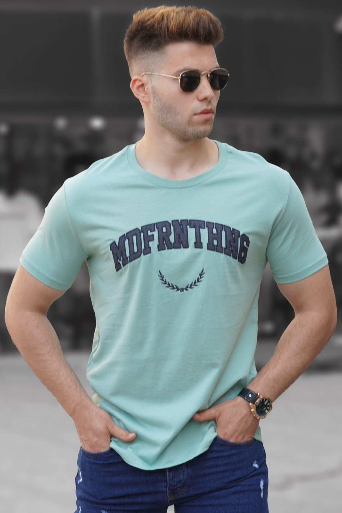 Madmext Baskılı Çağla Yeşili Erkek Tişört 5267