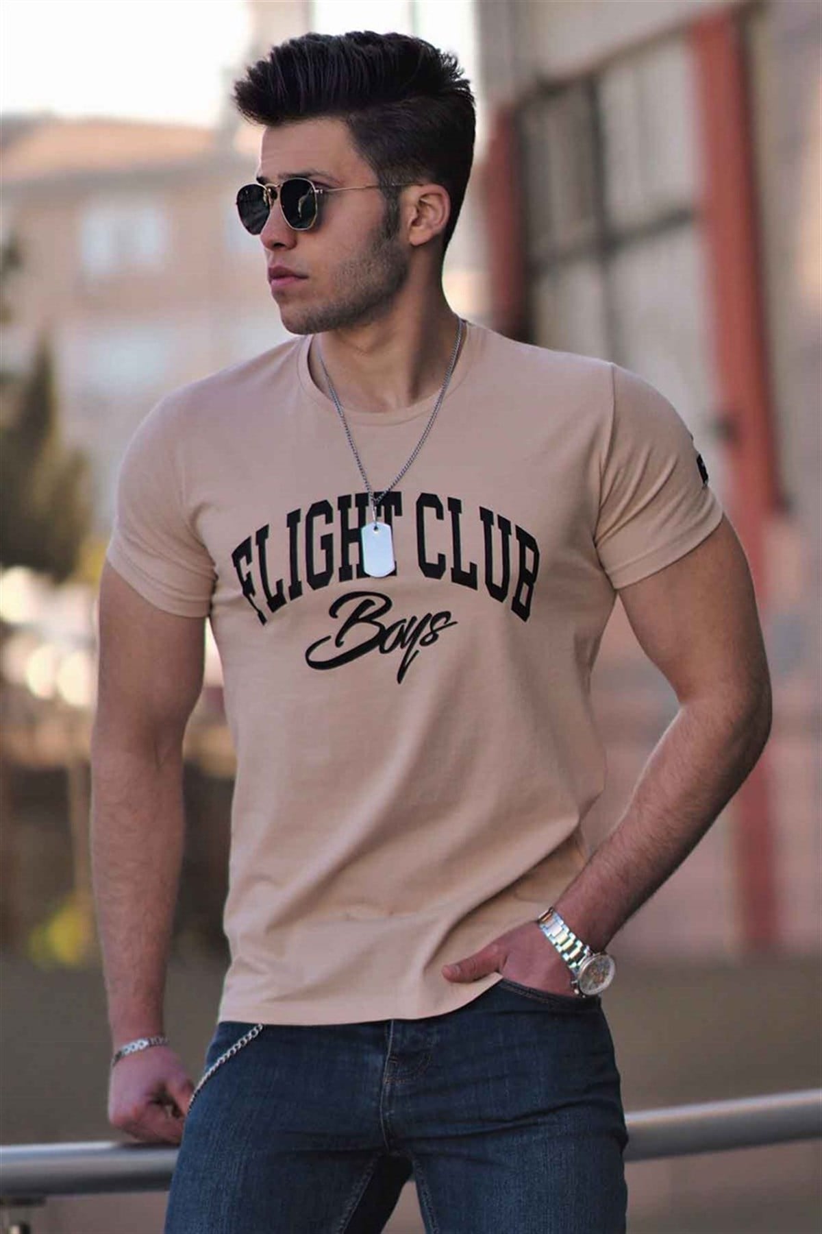 Madmext Baskılı Camel Erkek Tişört 4591