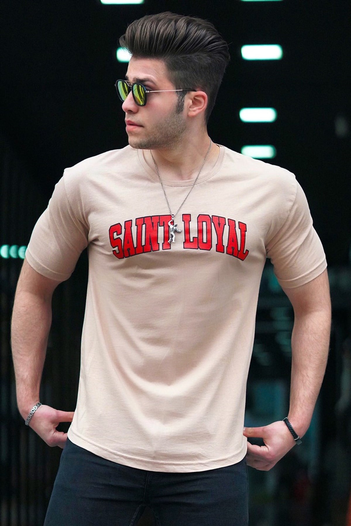 Madmext Camel Printed T-shirt for Men 4630