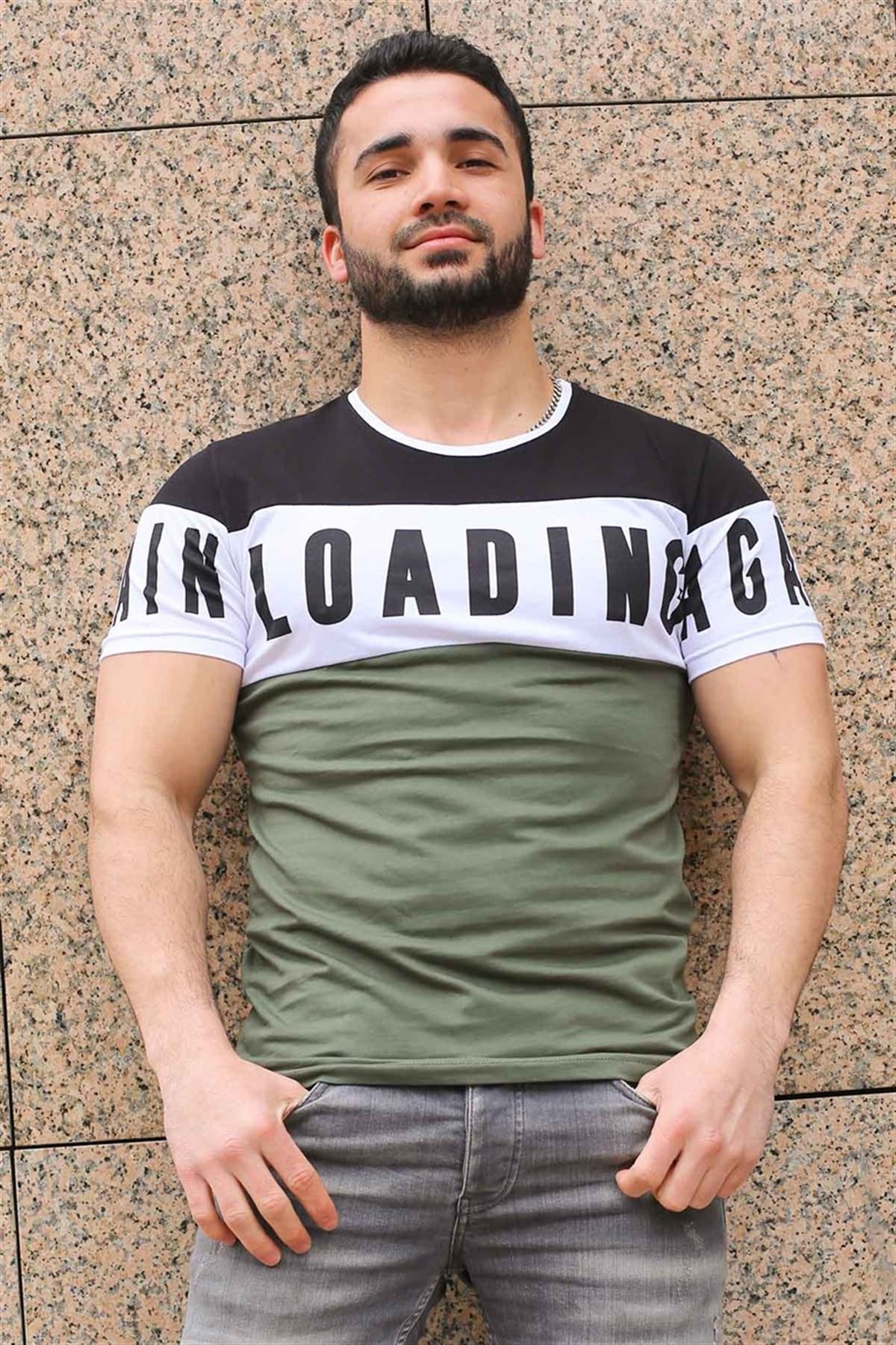 Madmext Baskılı Haki Tişört 2974