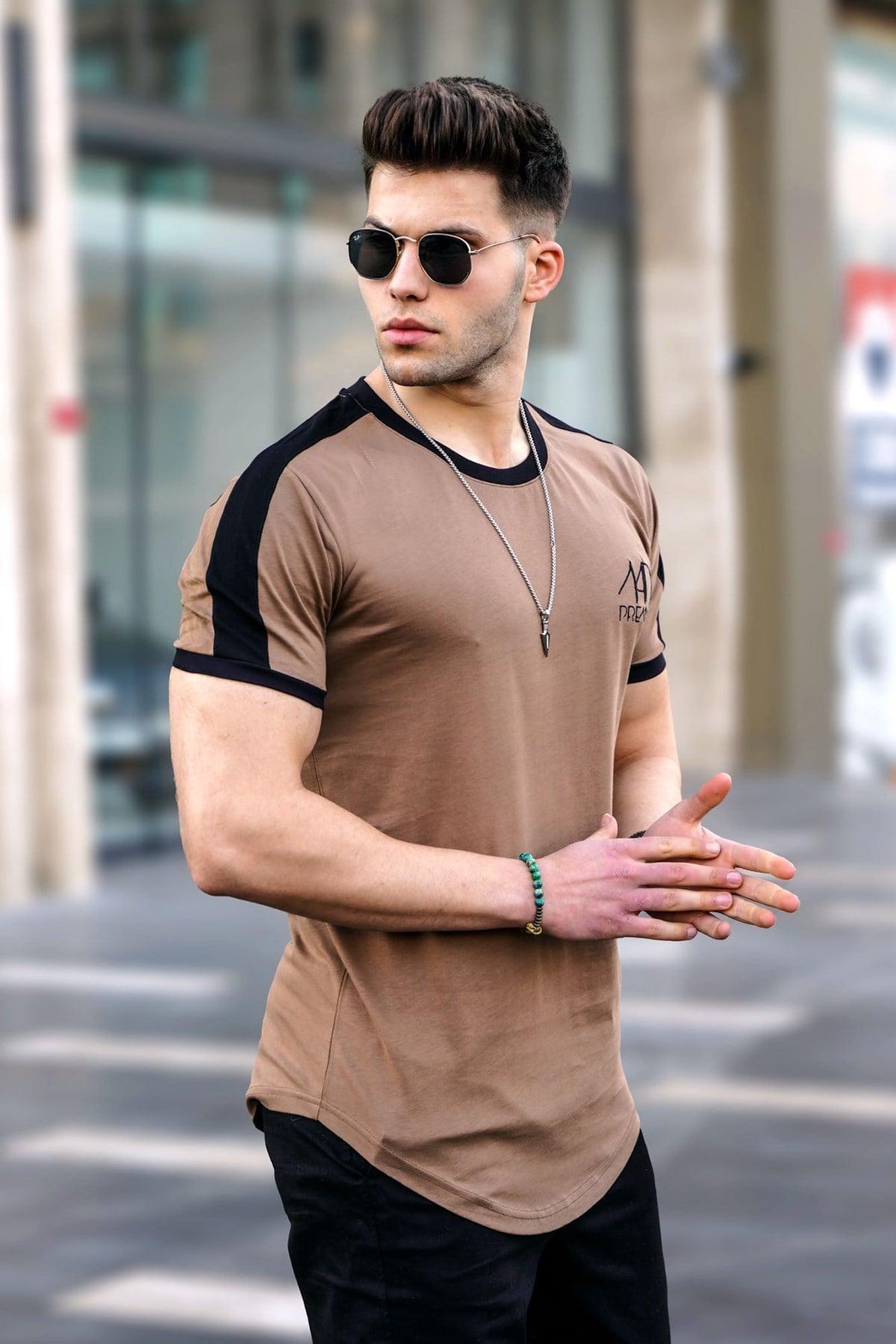 Madmext Baskılı Kahverengi Erkek Tişört 4472