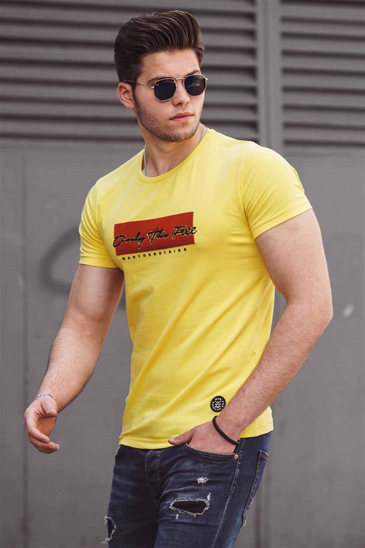 Madmext Yellow Printed T-shirt for Men 4589
