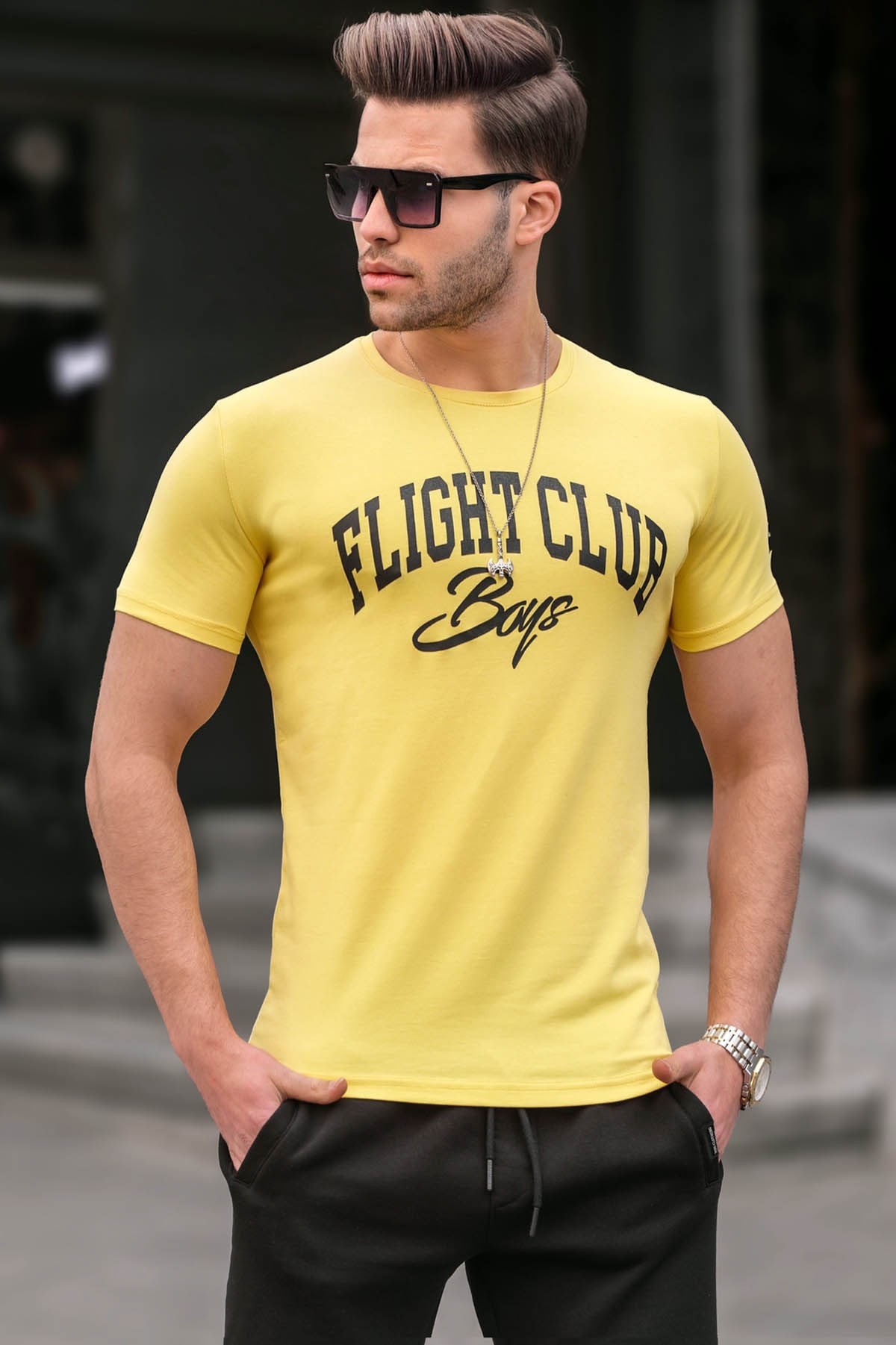 Madmext Yellow Printed T-shirt for Men 4591