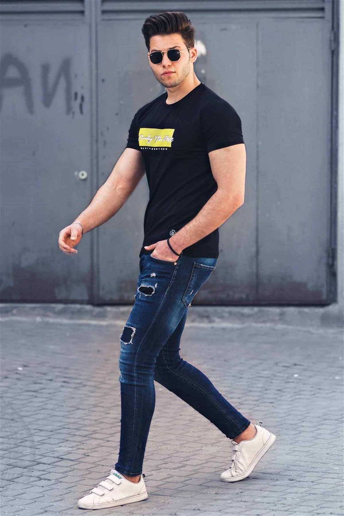 Madmext Baskılı Siyah Erkek Tişört 4589