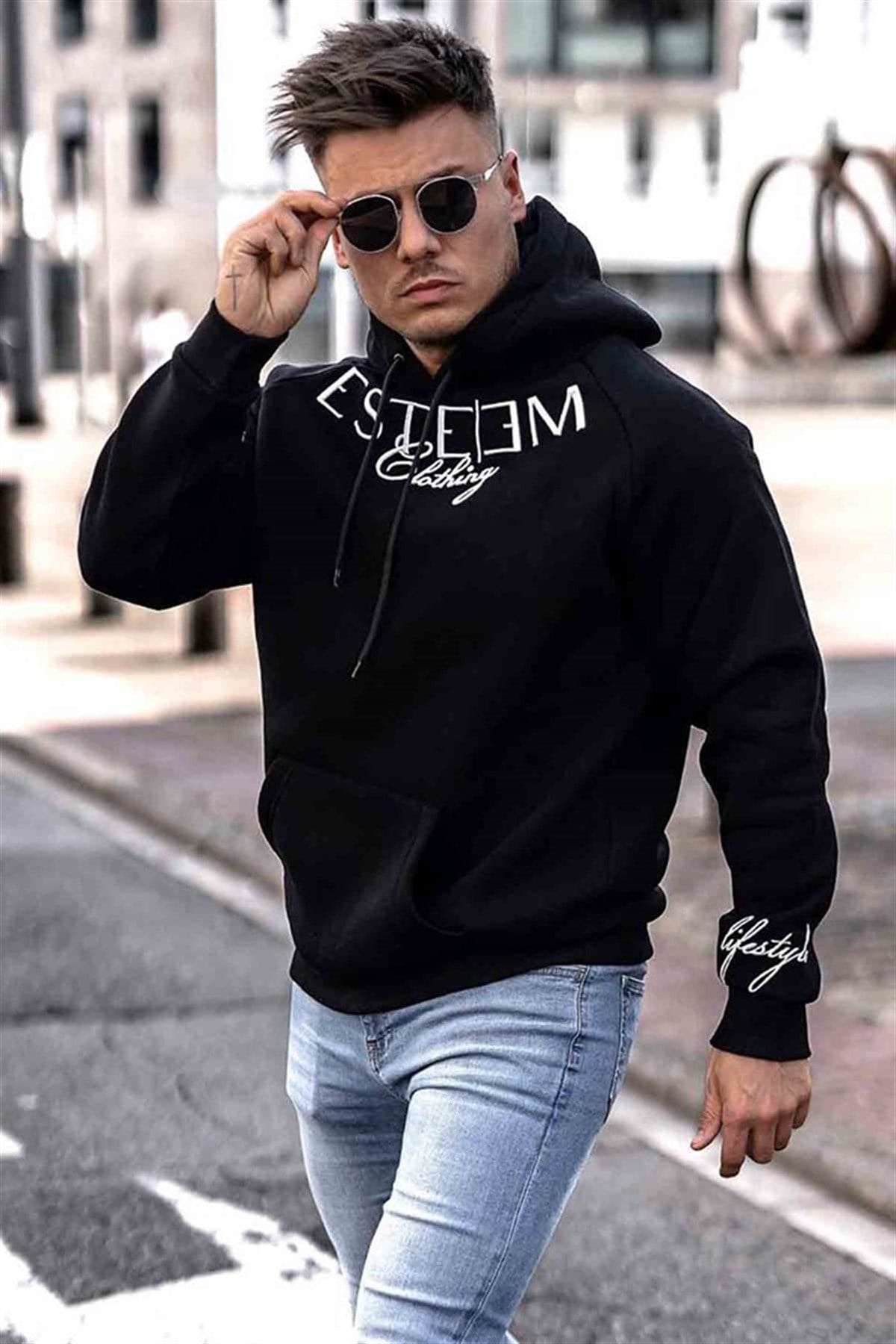 MadmextPrinted Black Kapşonlu Sweatshirt 4402