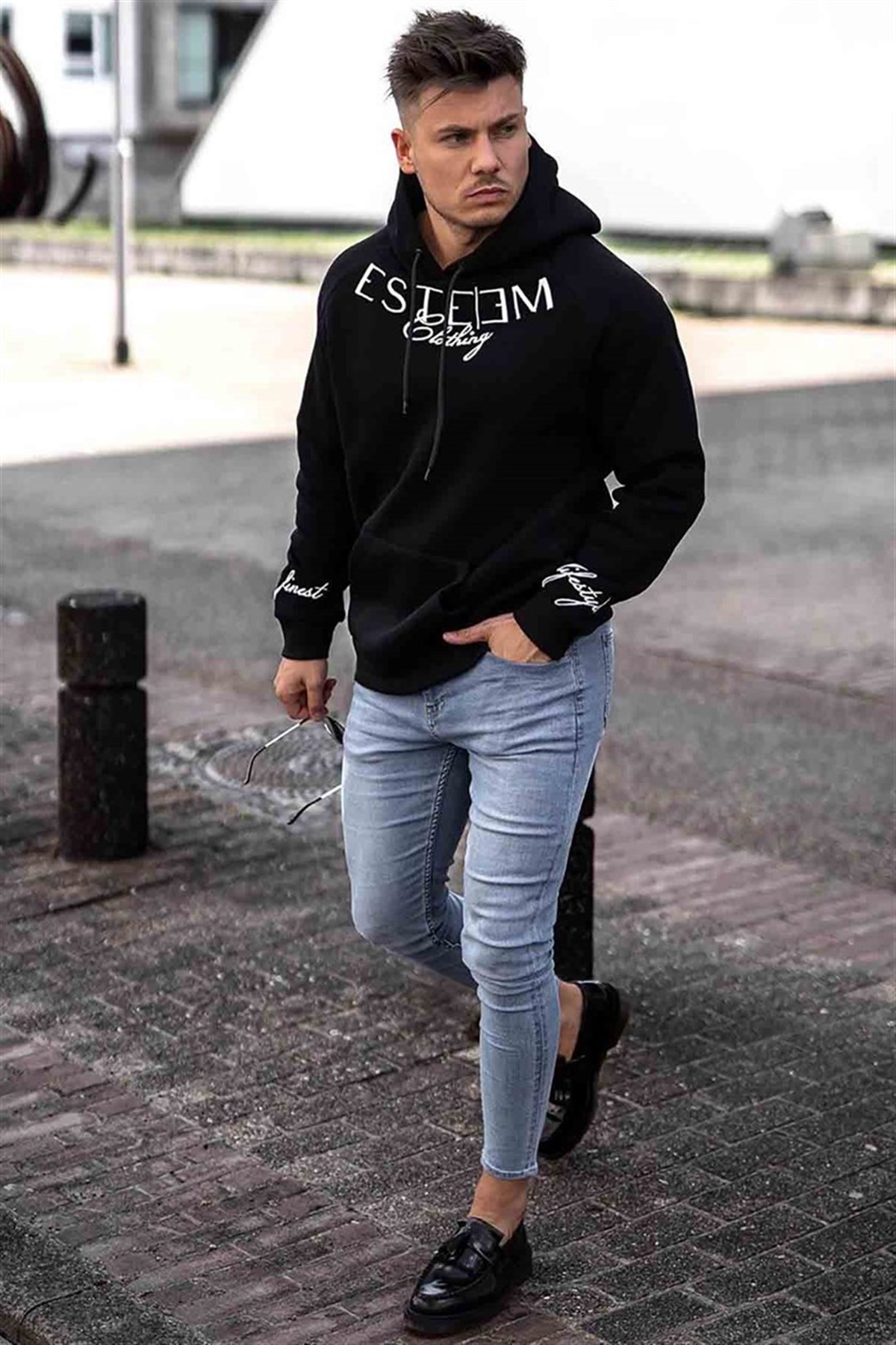 MadmextPrinted Black Kapşonlu Sweatshirt 4402