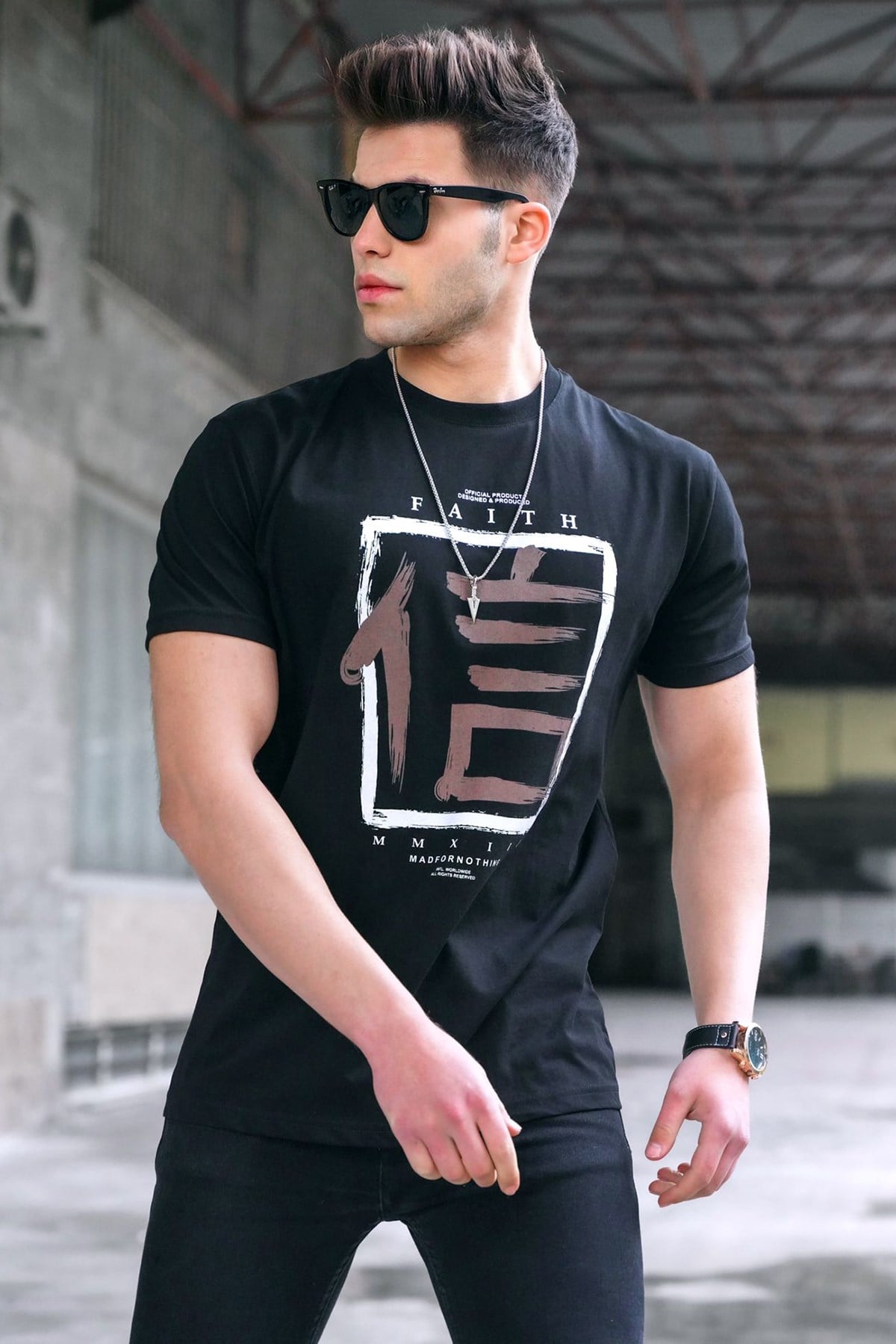 Madmext Baskılı Siyah Oversize T-Shirt 5390