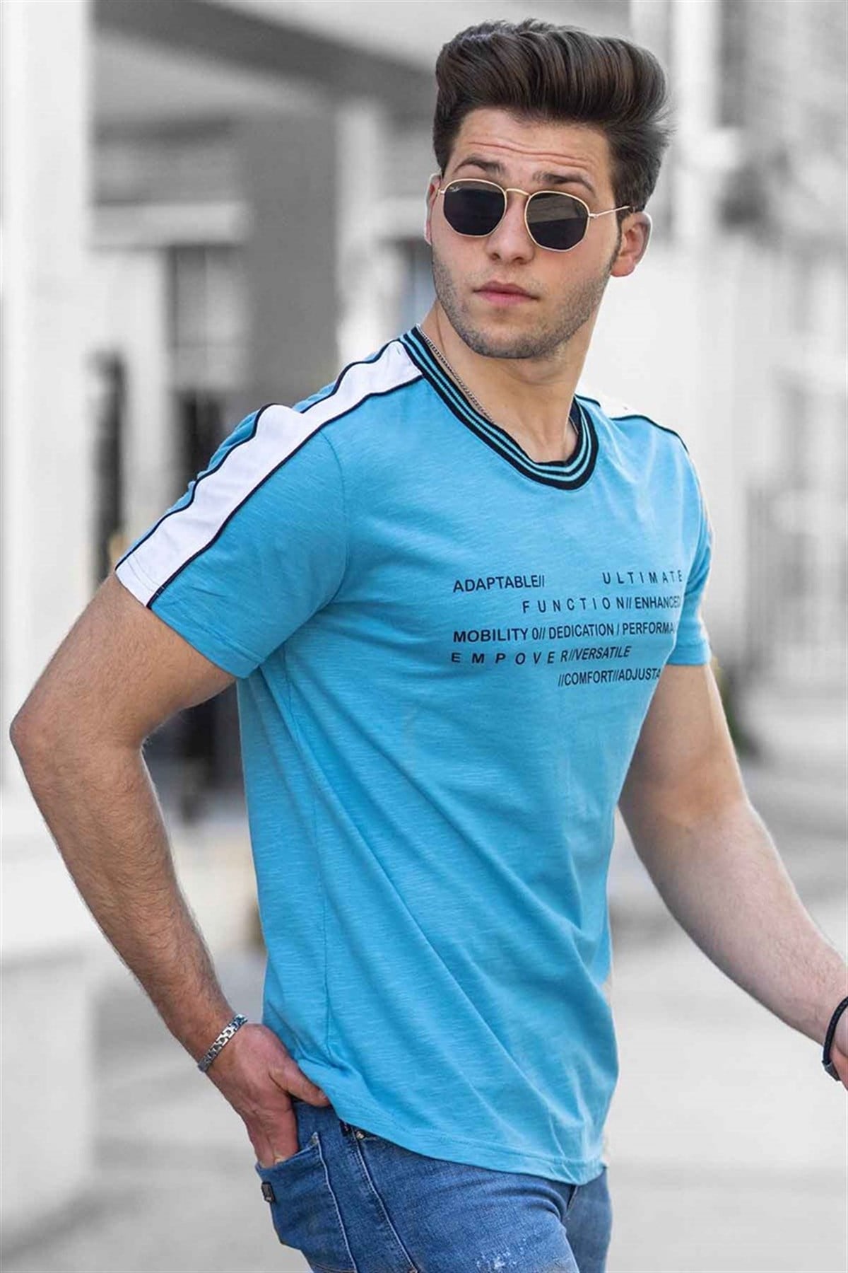 Madmext Turkois Printed T-shirt for Men 4530