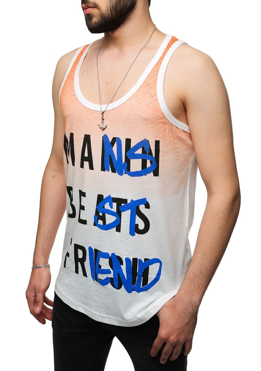 Madmext Printed Orange Tank Top 2501