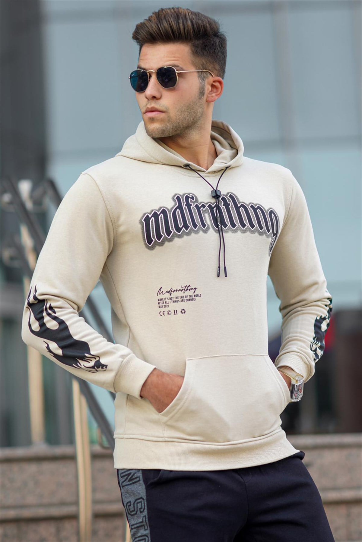 Madmext Bej Baskılı Erkek Sweatshirt 5312