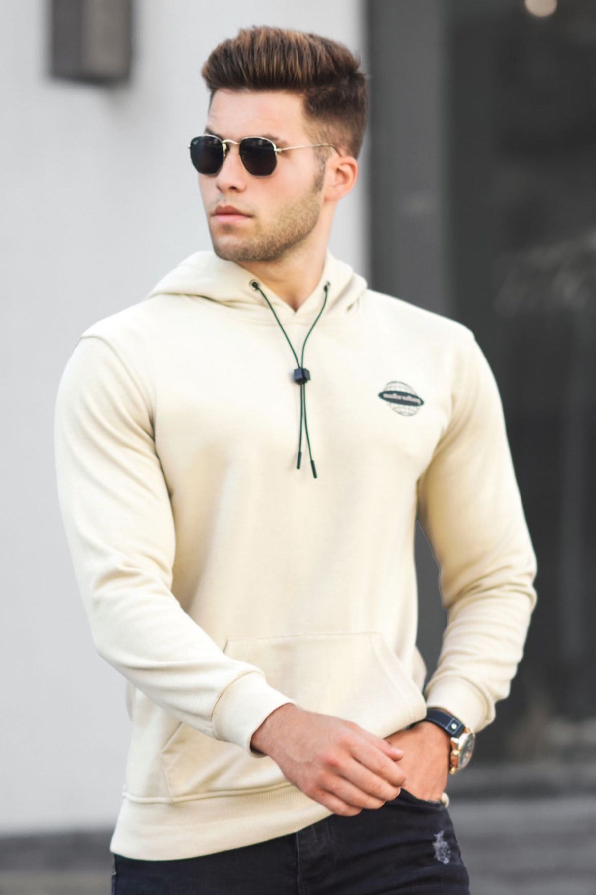 Madmext Bej Baskılı Erkek Sweatshirt 5297