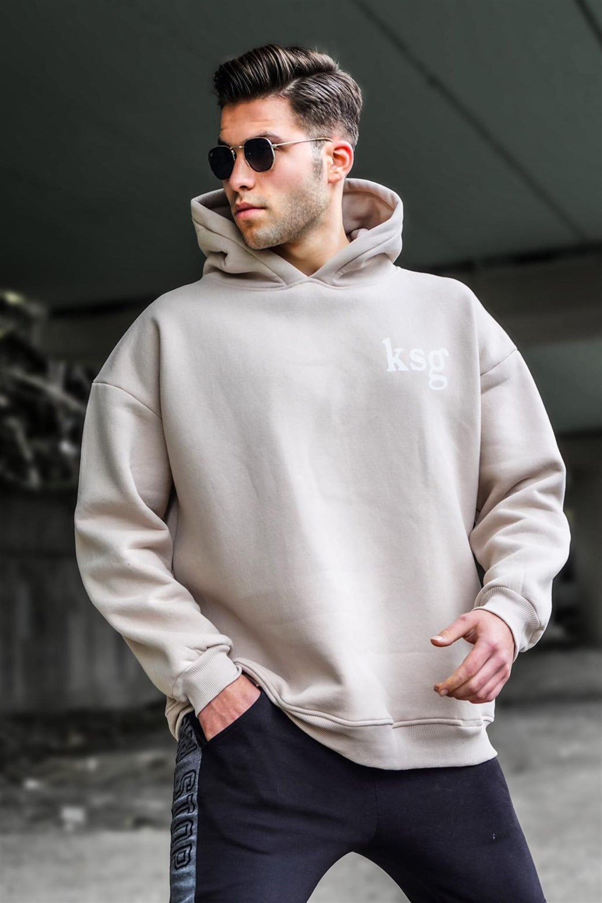Madmext Bej Oversize Erkek Sweatshirt 5337