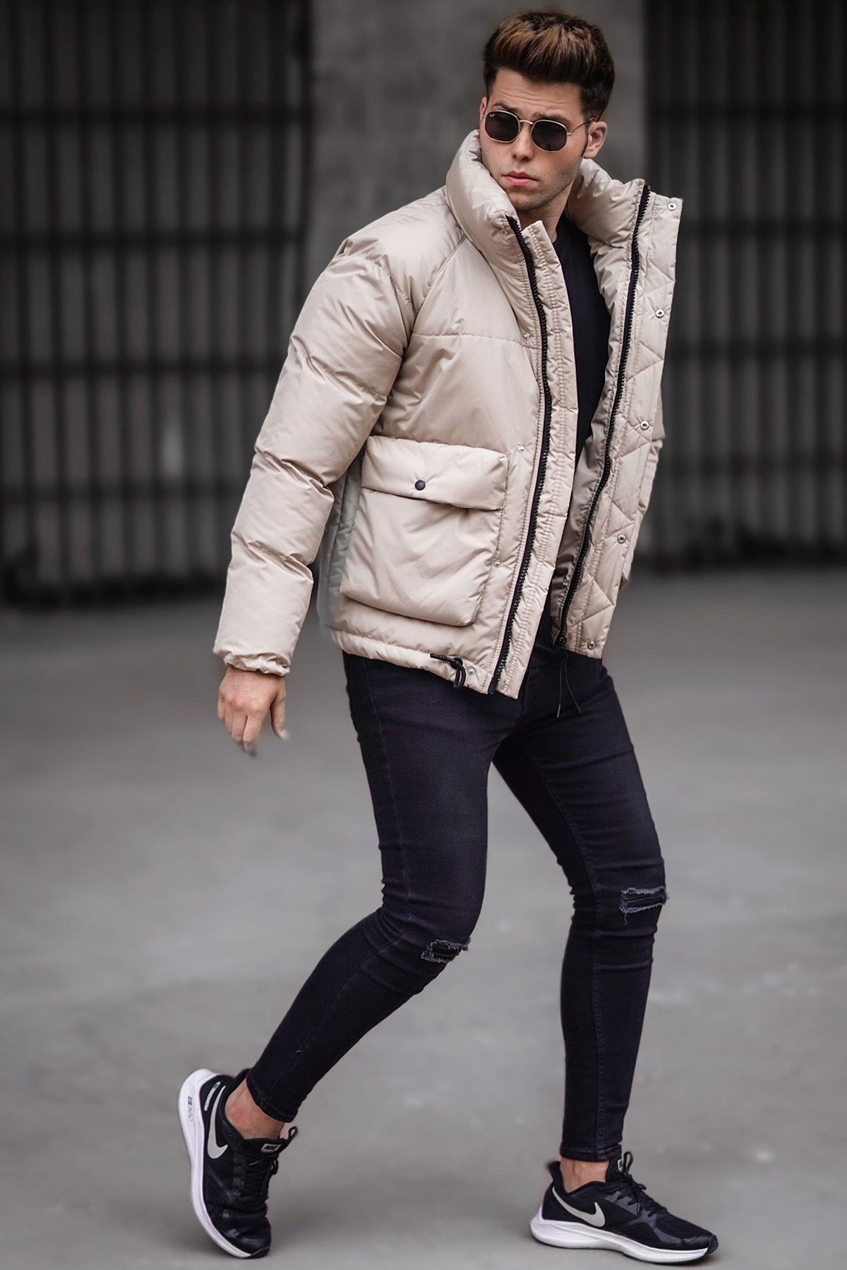 Madmext Bej Şişme Mont Cep Detaylı 5131