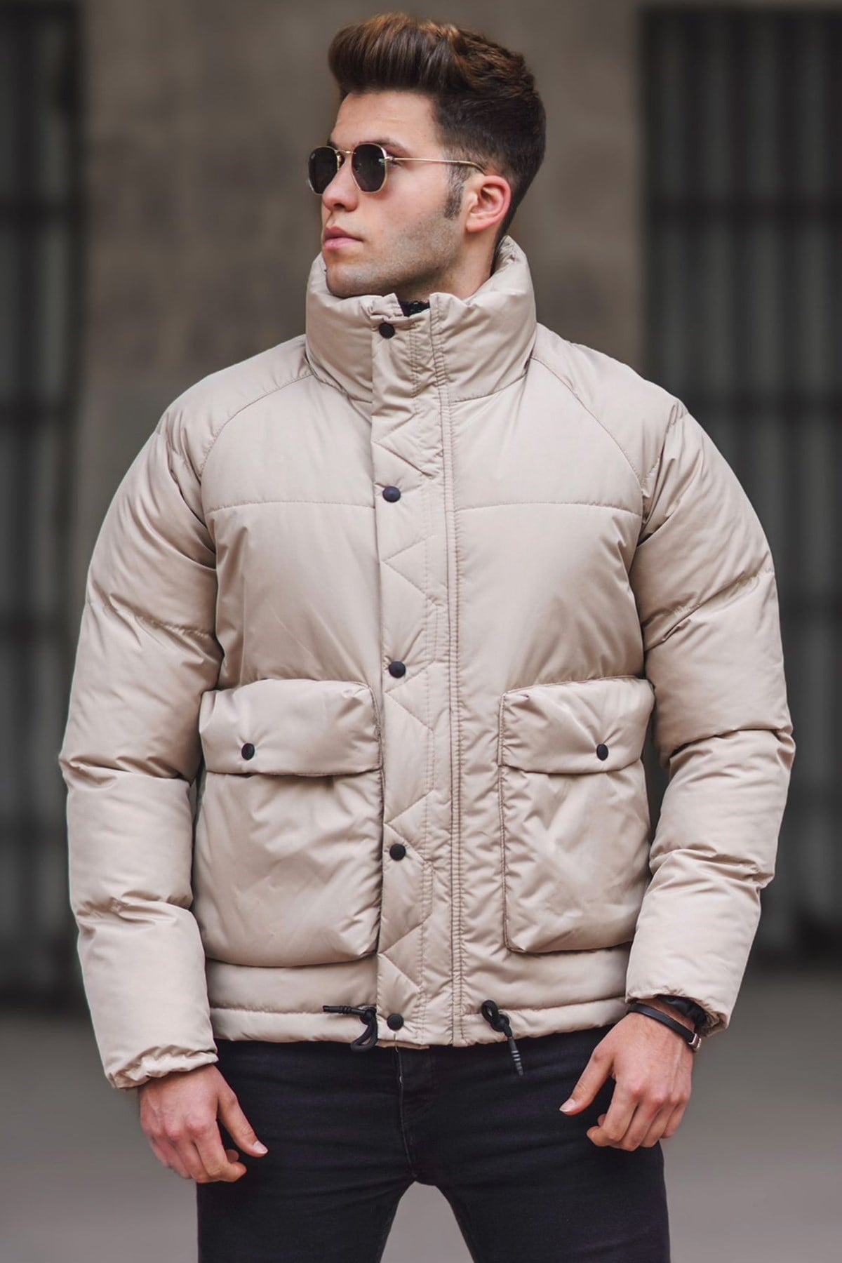 Madmext Bej Şişme Mont Cep Detaylı 5131