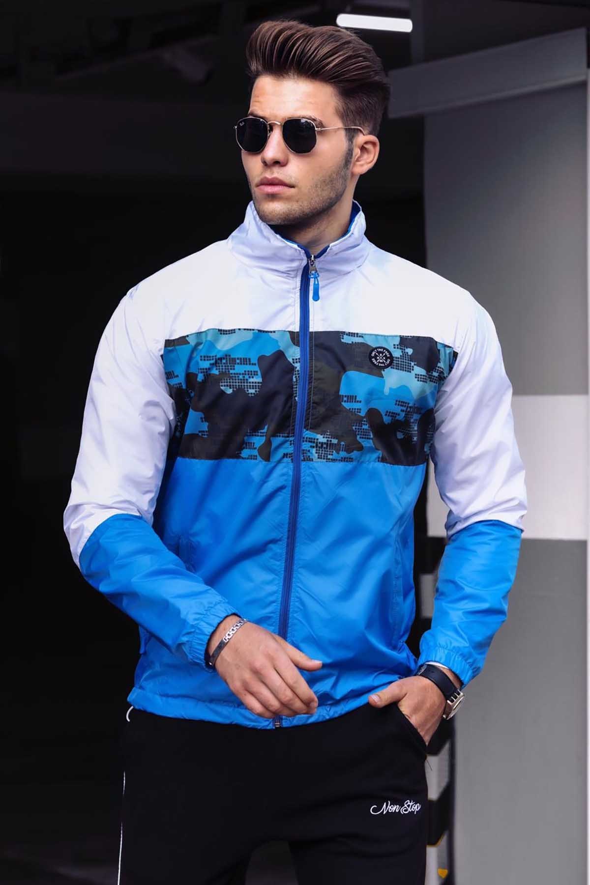 Madmext White Camouflage Patterned Men Raincoat MG4769