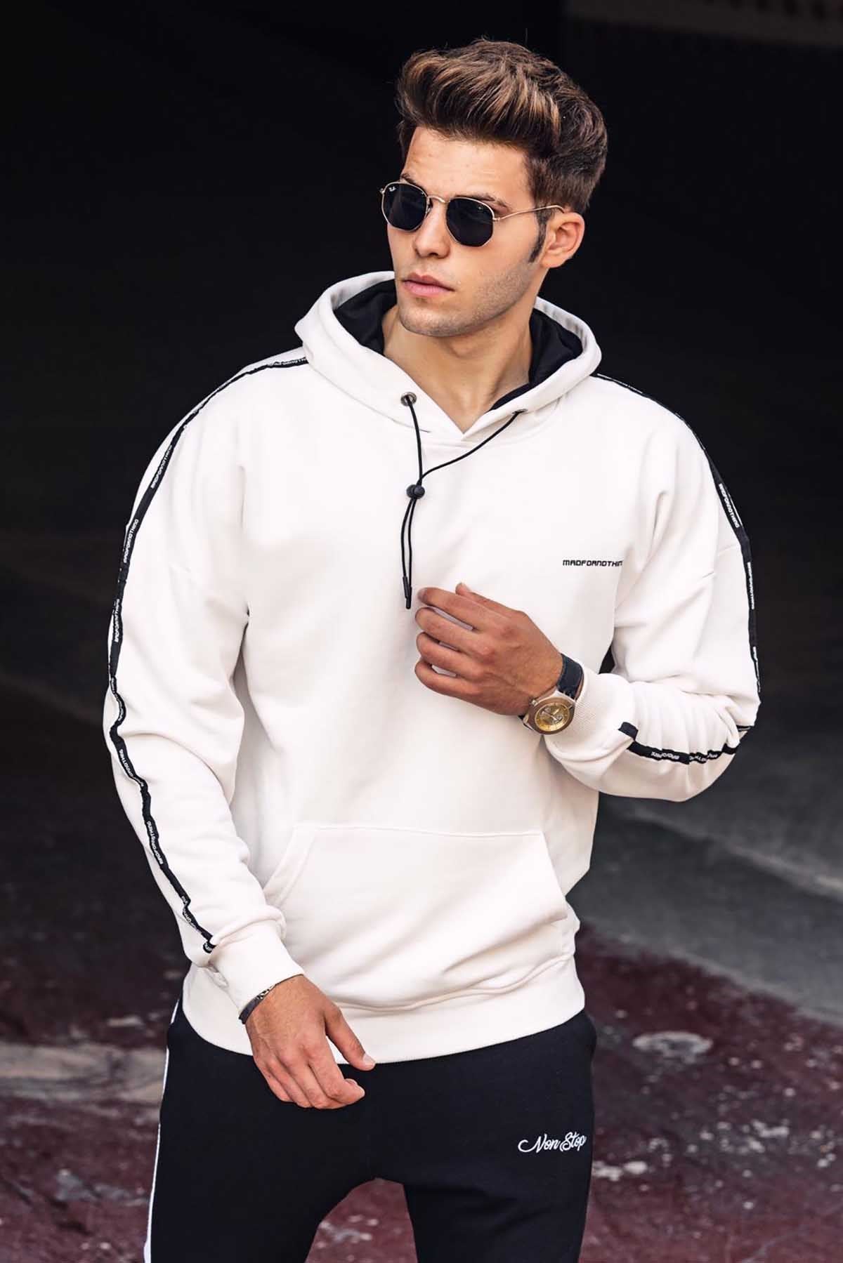 Madmext White Basic Men's Hoodie 4721