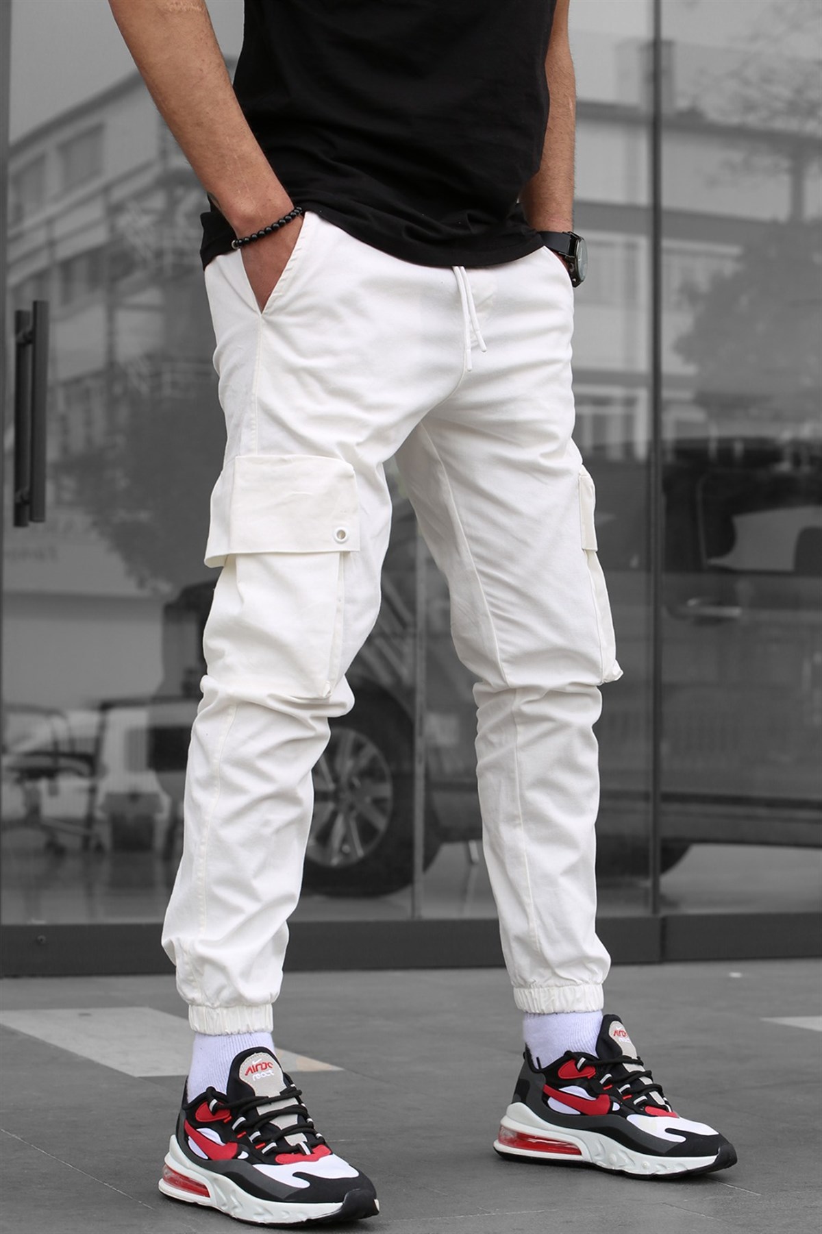 Madmext Men White Cargo Trousers 5467