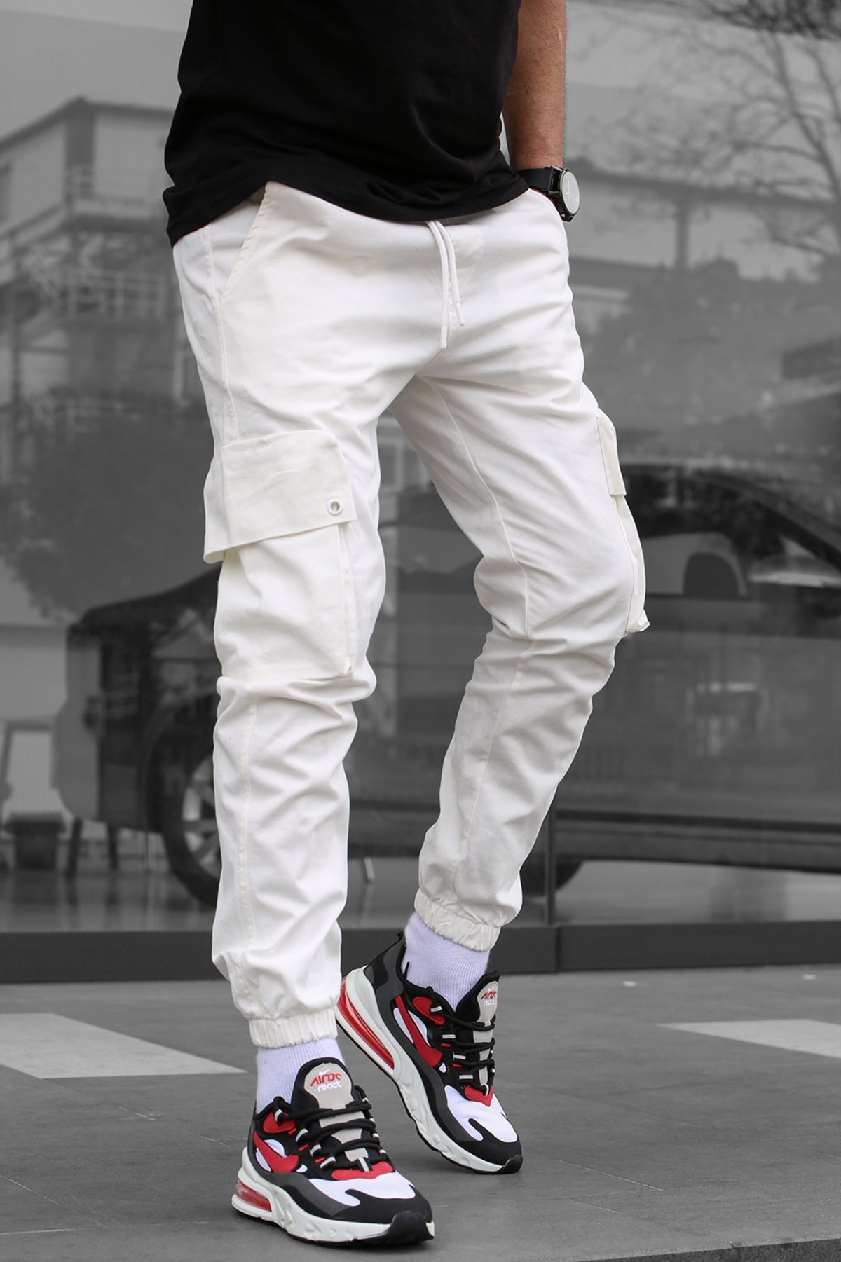 Madmext Men White Cargo Trousers 5467