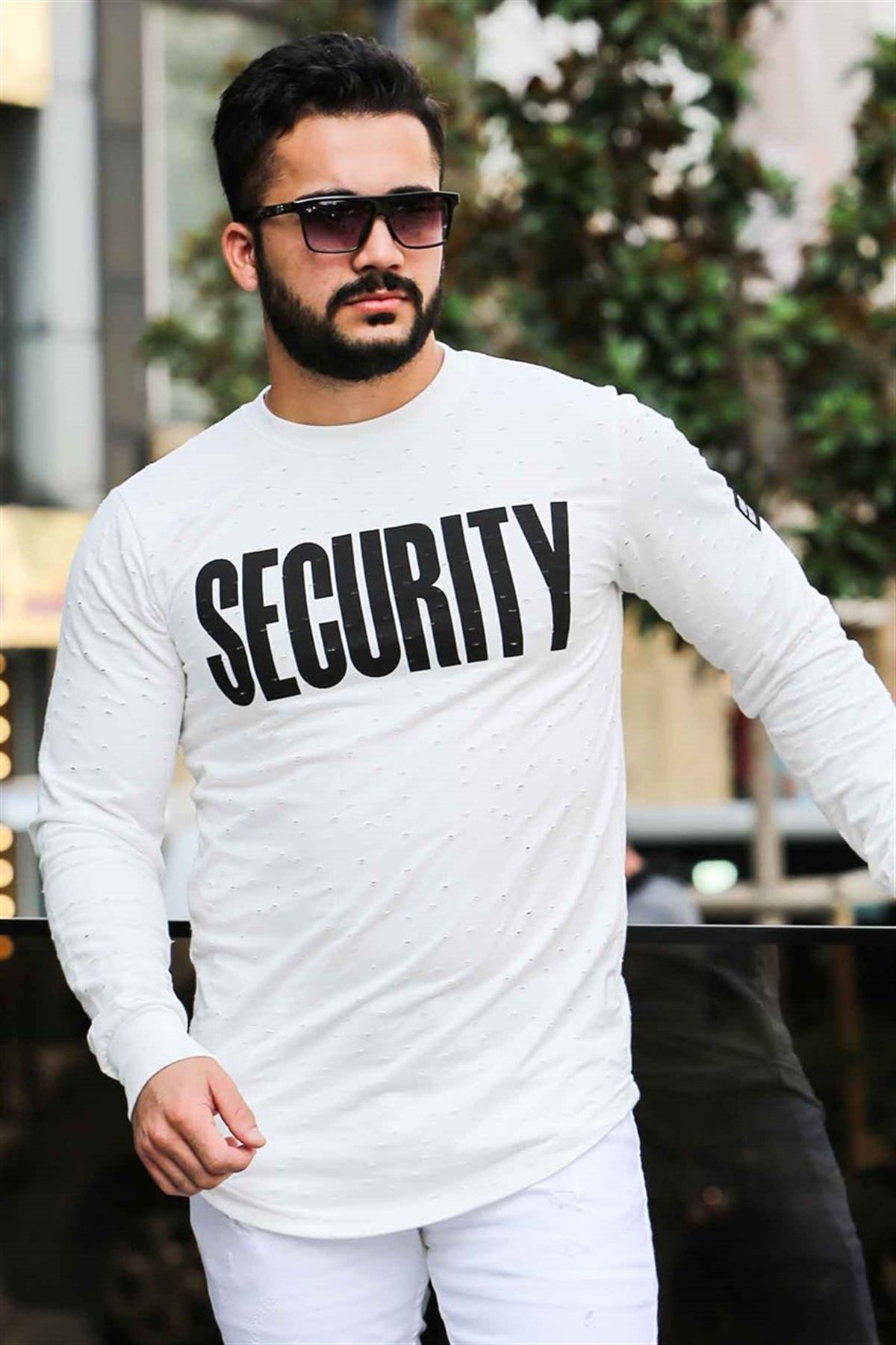 Madmext Beyaz Yırtık Detaylı Baskılı Sweatshirt 4126