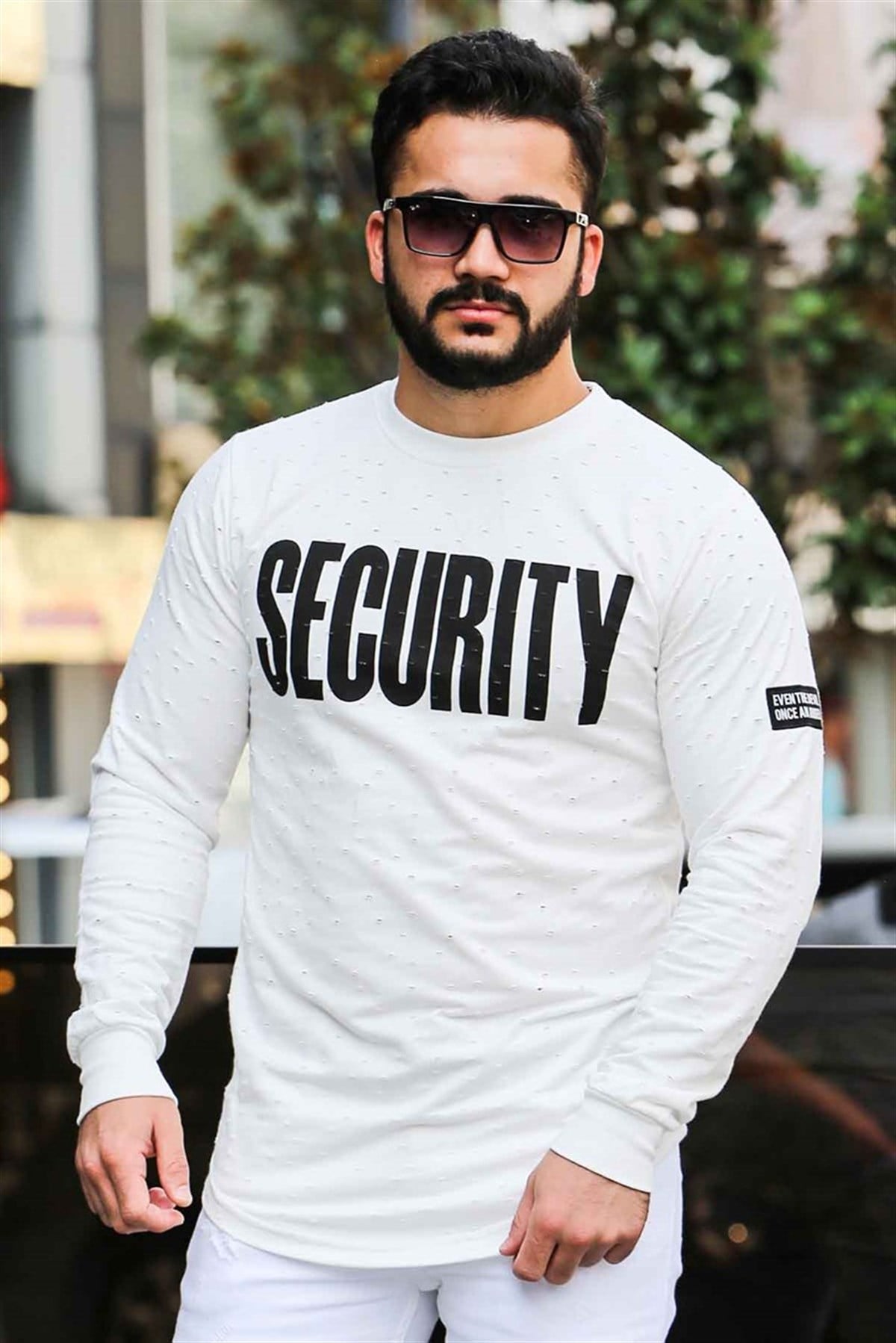 Madmext Beyaz Yırtık Detaylı Baskılı Sweatshirt 4126