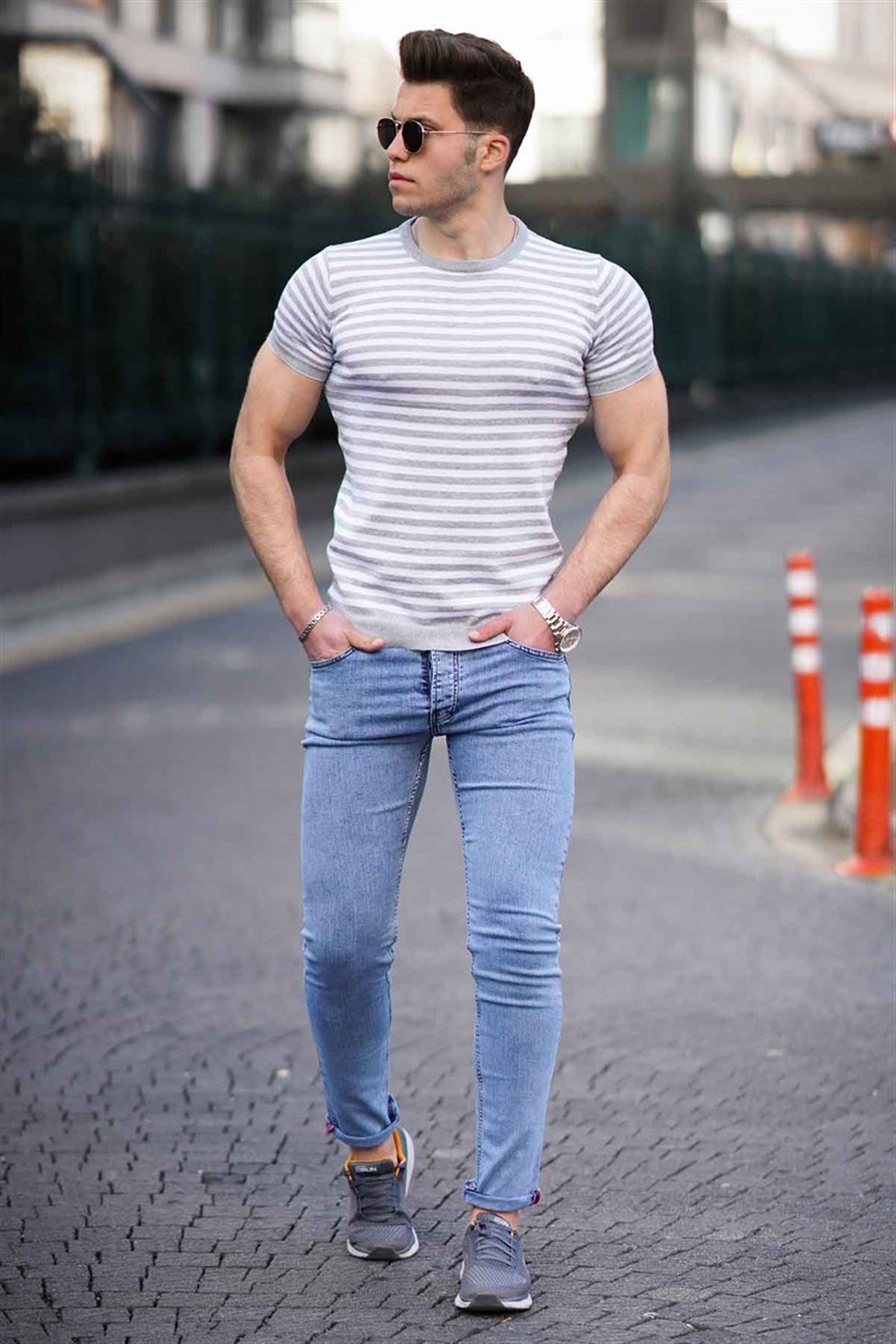 Madmext Grey Knitwear T-shirt for Men 4602